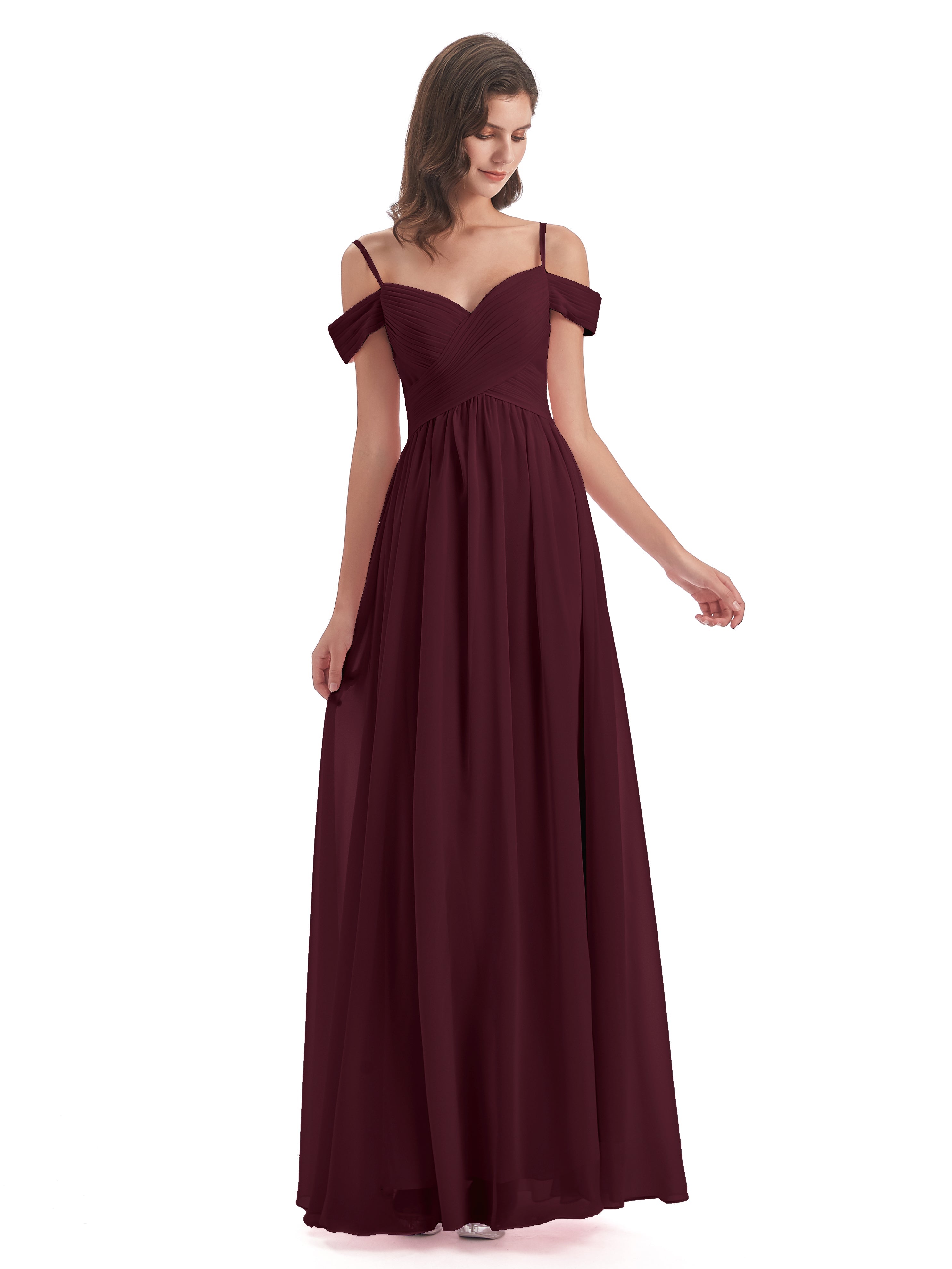 Robes De Demoiselle D'Honneur Cabernet Bretelles Spaghetti Trapèze Mousseline Robes Demoiselle D'Honneur
