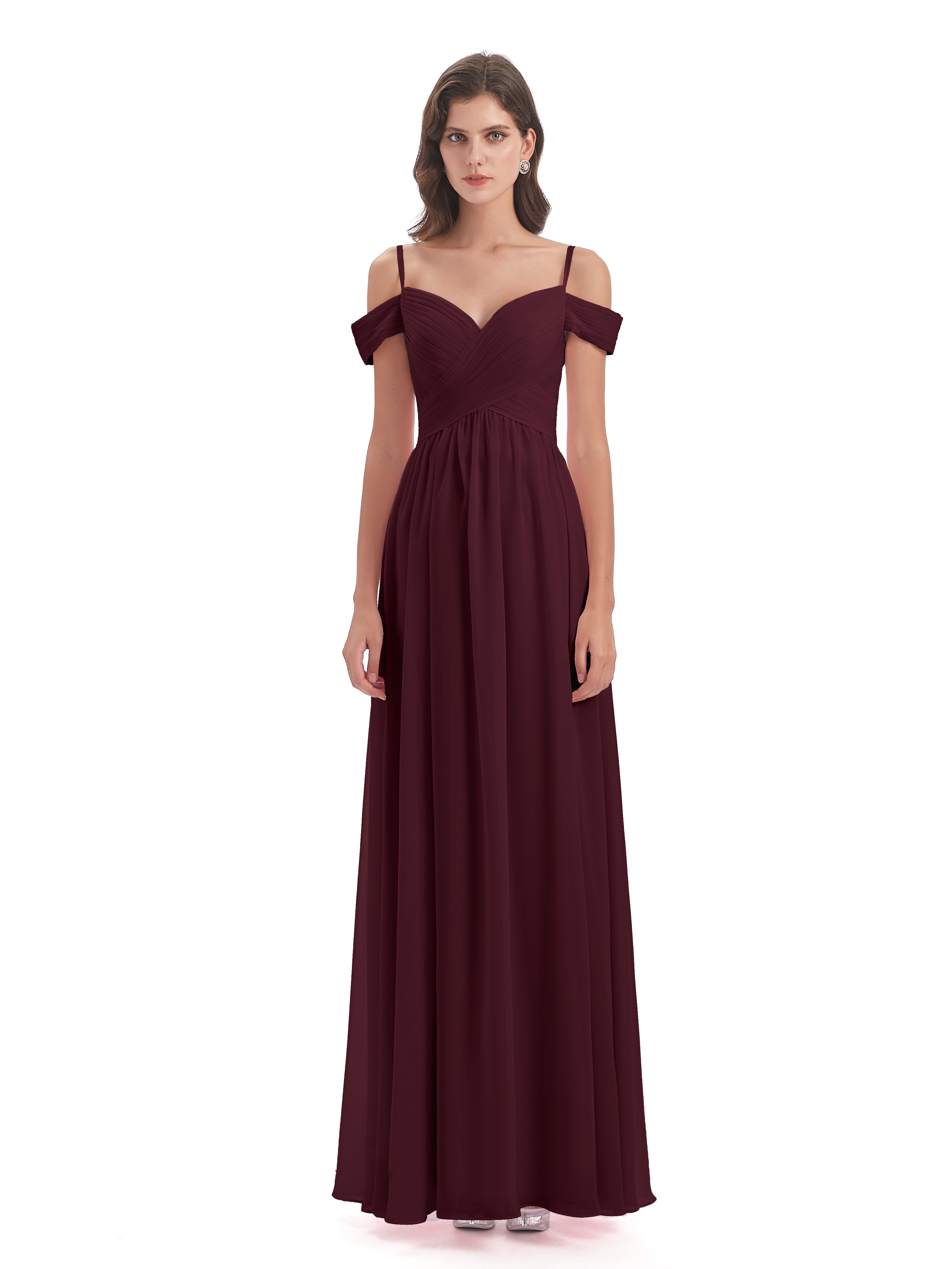 Robes De Demoiselle D'Honneur Cabernet Bretelles Spaghetti Trapèze Mousseline Robes Demoiselle D'Honneur