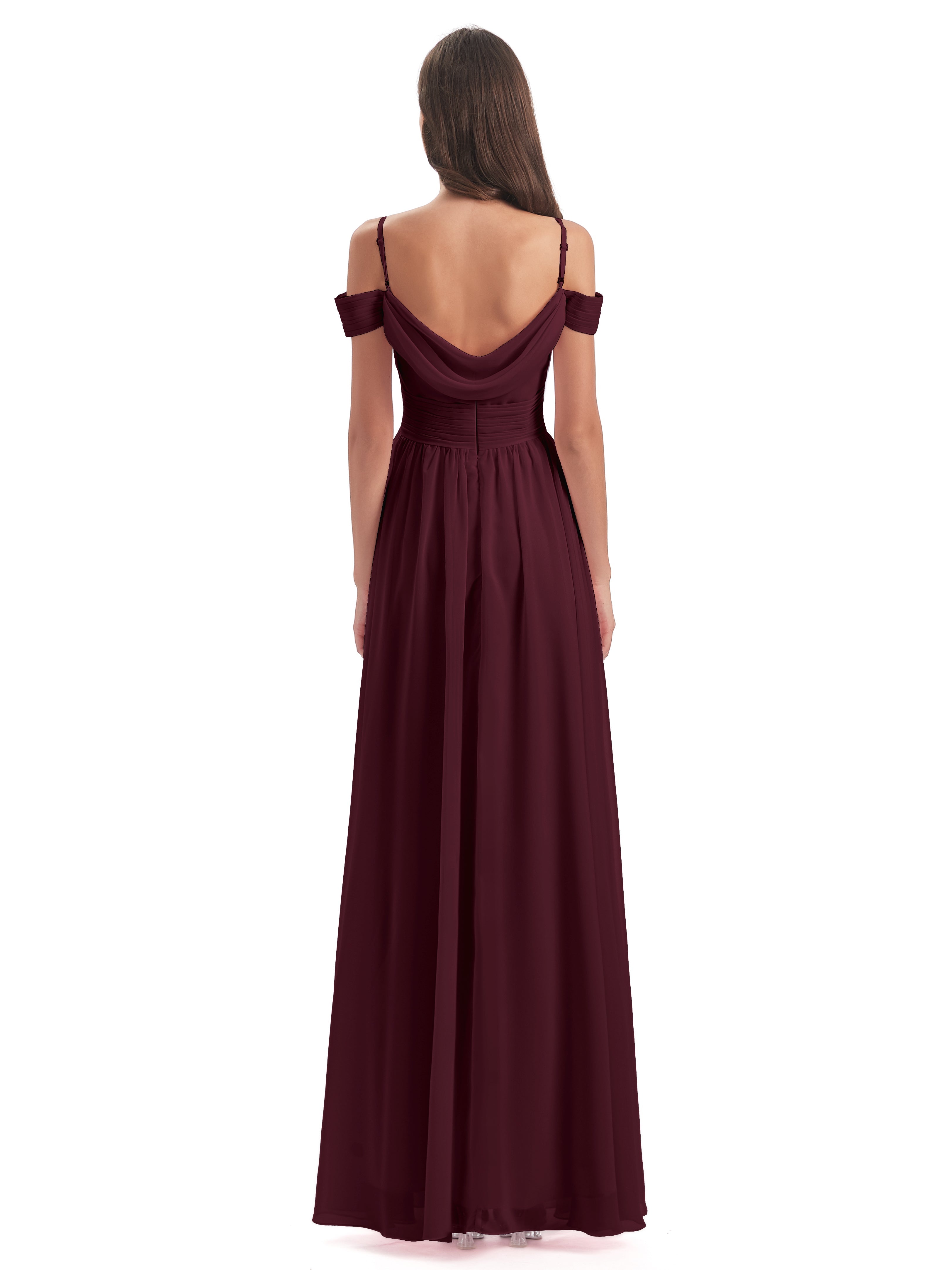 Robes De Demoiselle D'Honneur Cabernet Bretelles Spaghetti Trapèze Mousseline Robes Demoiselle D'Honneur
