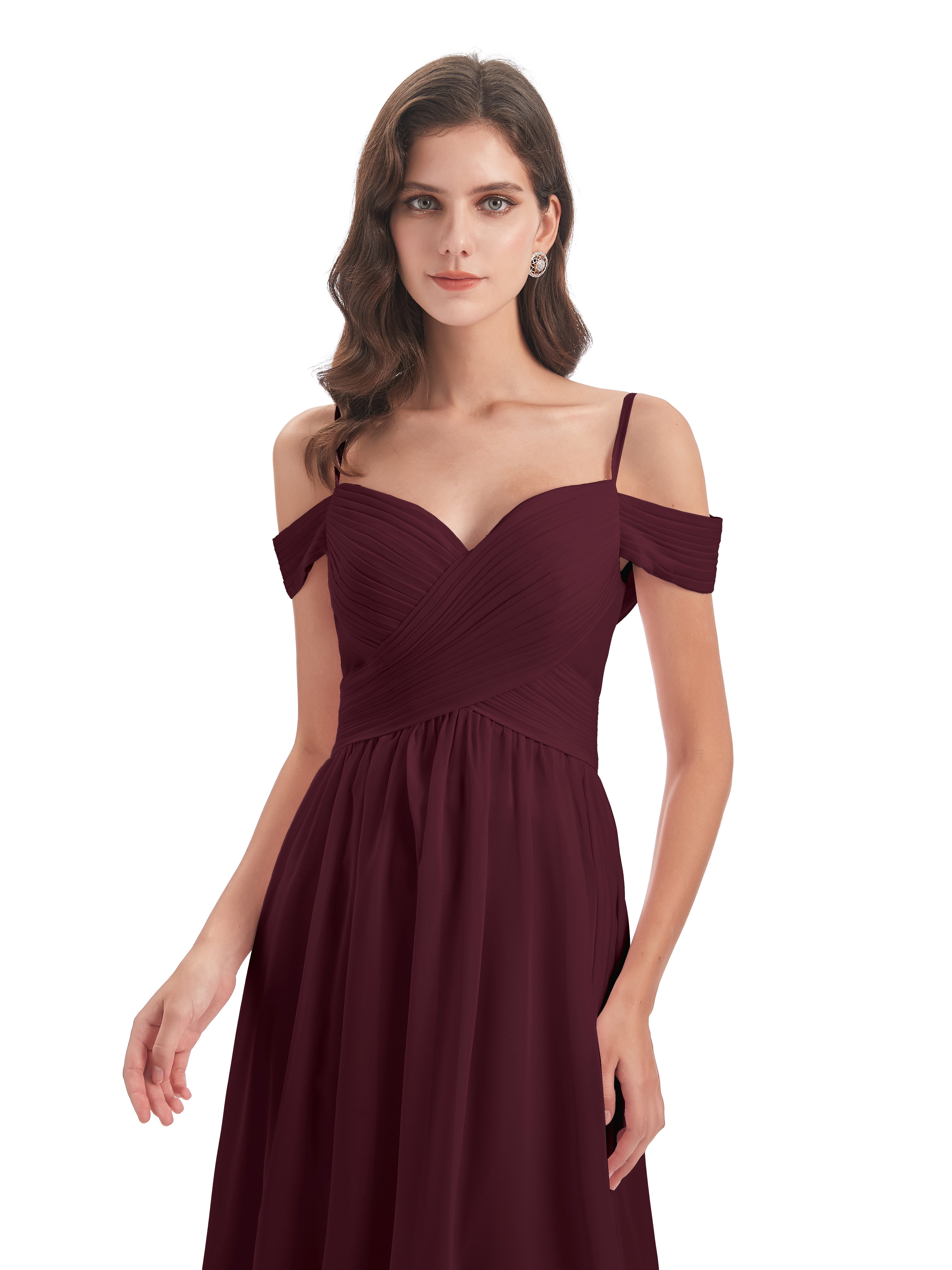 Robes De Demoiselle D'Honneur Cabernet Bretelles Spaghetti Trapèze Mousseline Robes Demoiselle D'Honneur