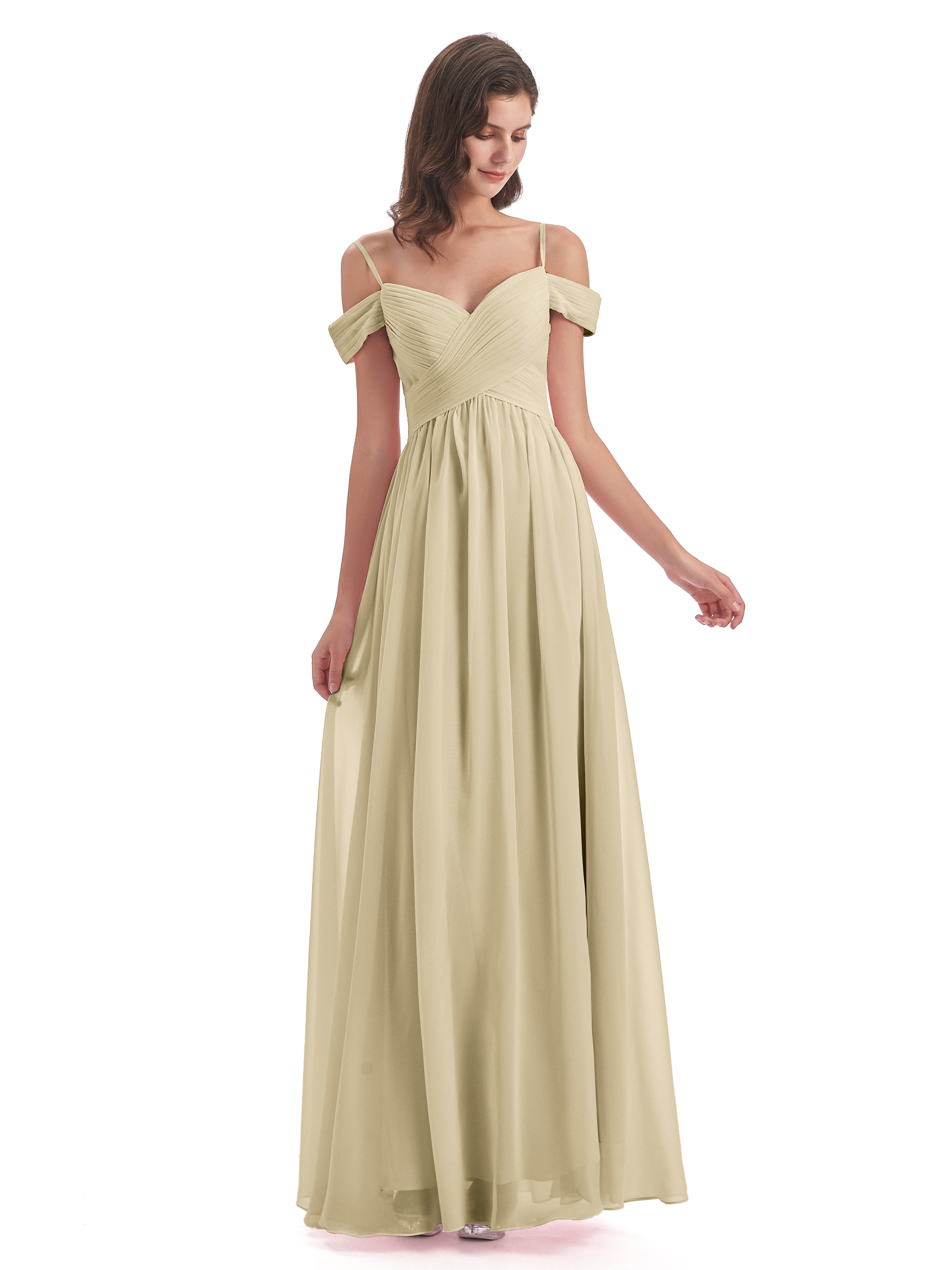 Demoiselle D Honneur Champagne Bretelles Spaghetti Trapèze Mousseline Robes Demoiselle D'Honneur