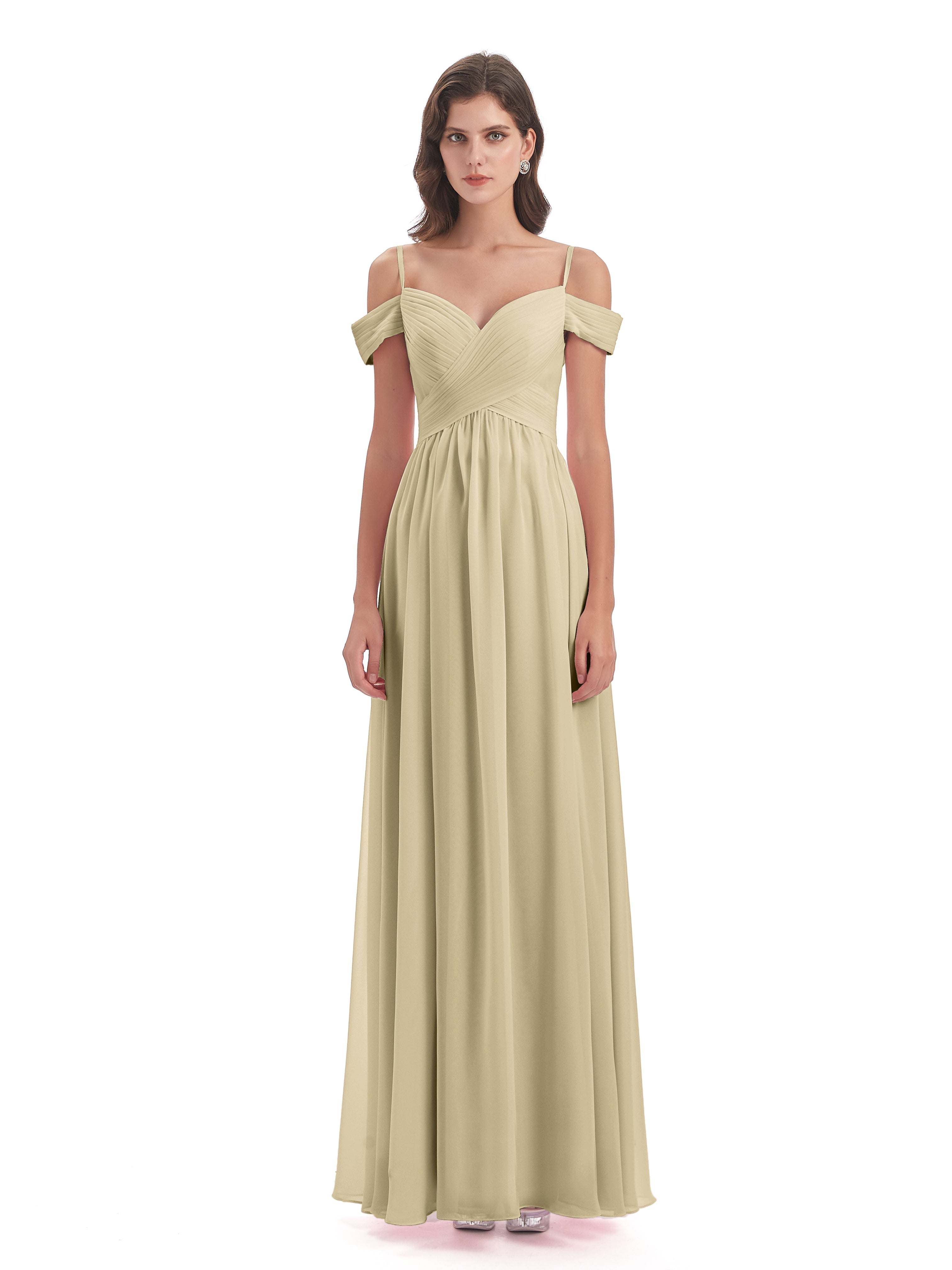 Demoiselle D Honneur Champagne Bretelles Spaghetti Trapèze Mousseline Robes Demoiselle D'Honneur