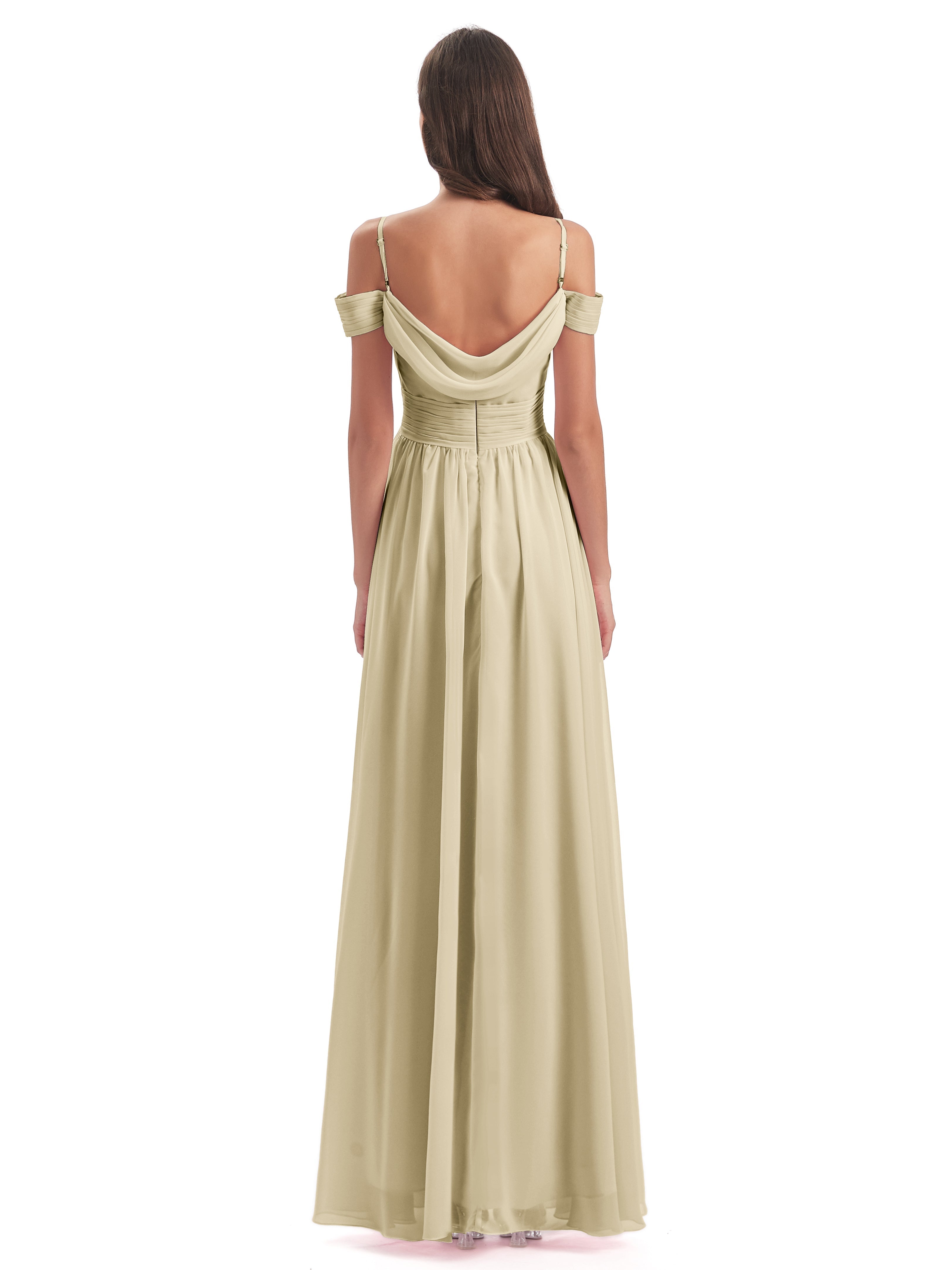 Demoiselle D Honneur Champagne Bretelles Spaghetti Trapèze Mousseline Robes Demoiselle D'Honneur