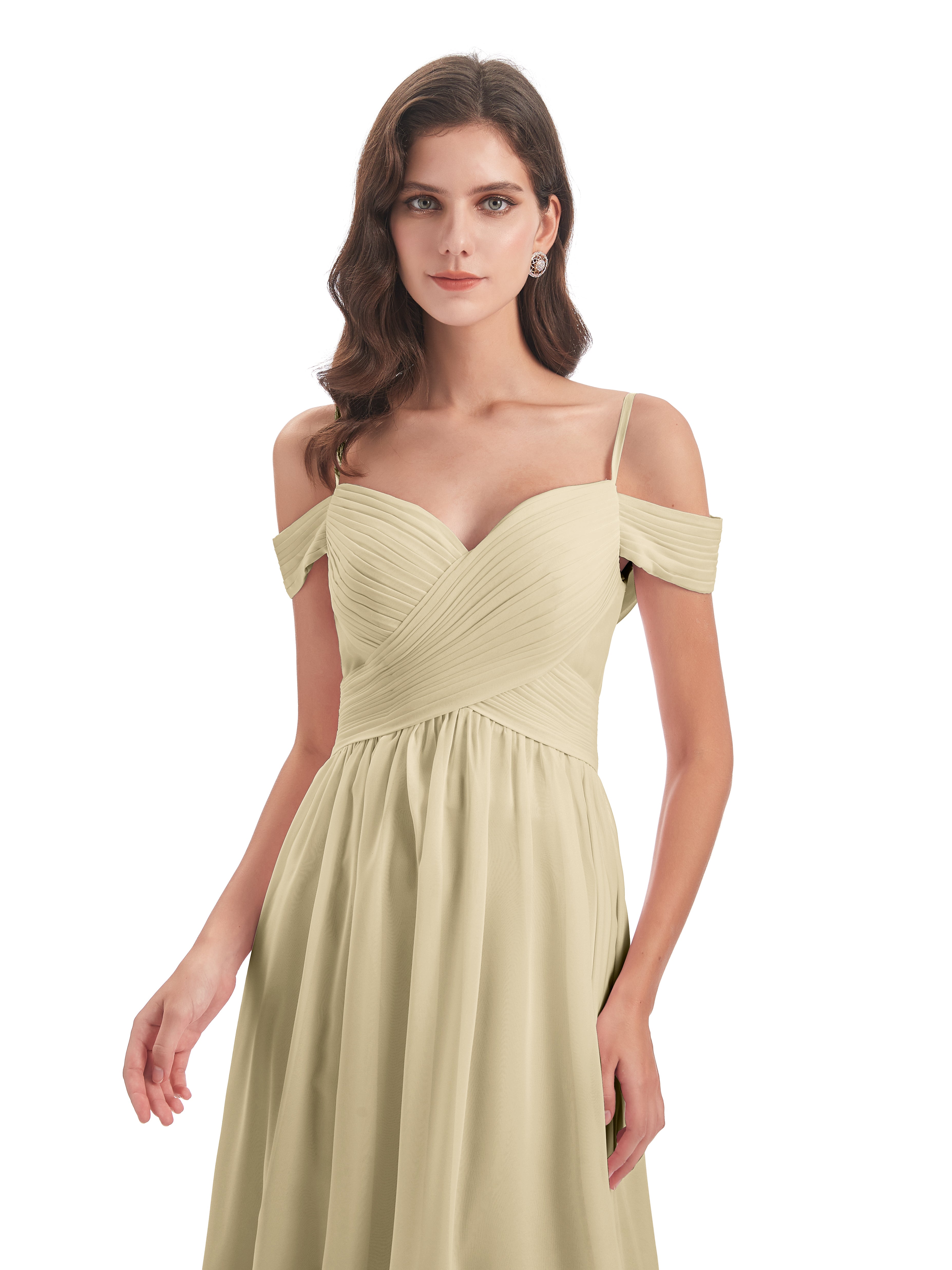 Demoiselle D Honneur Champagne Bretelles Spaghetti Trapèze Mousseline Robes Demoiselle D'Honneur