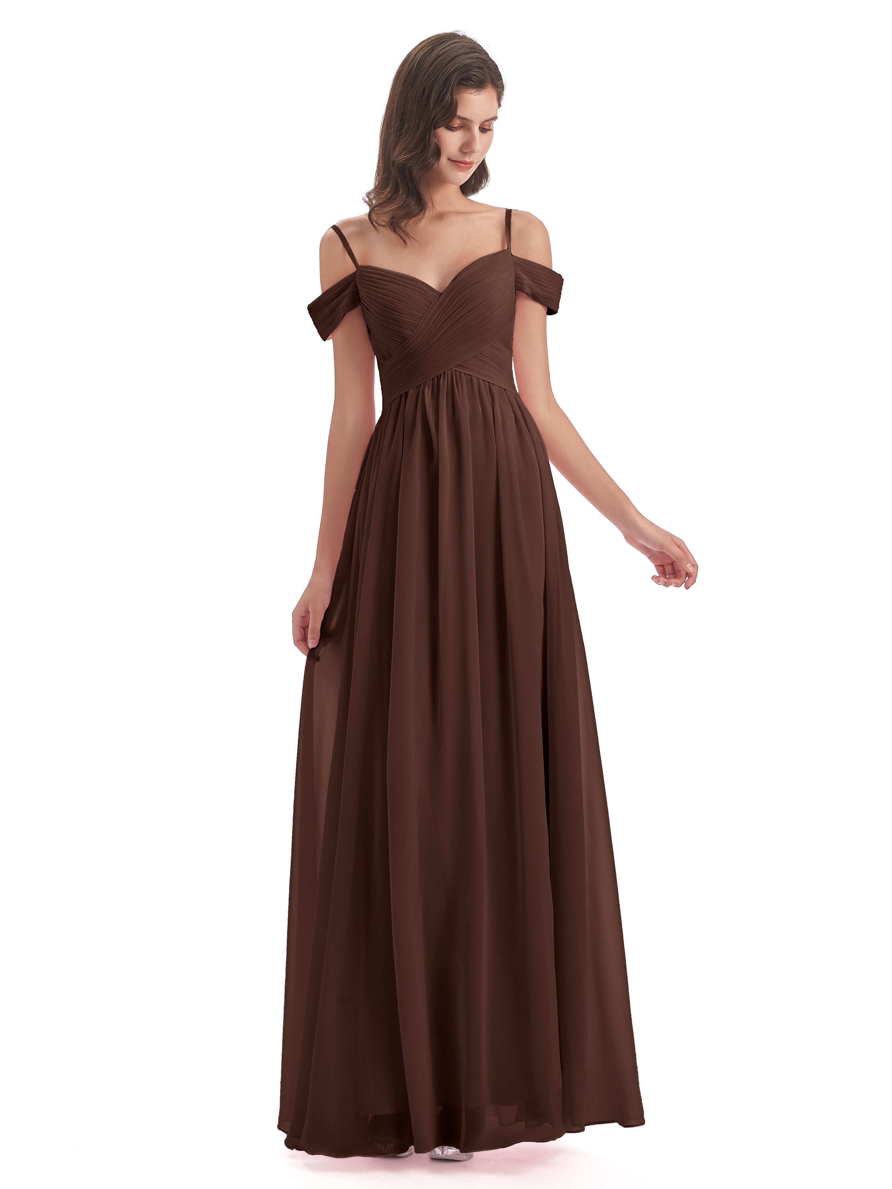 Robe De Demoiselle D Honneur Chocolat Bretelles Spaghetti Trapèze Mousseline Robes Demoiselle D'Honneur