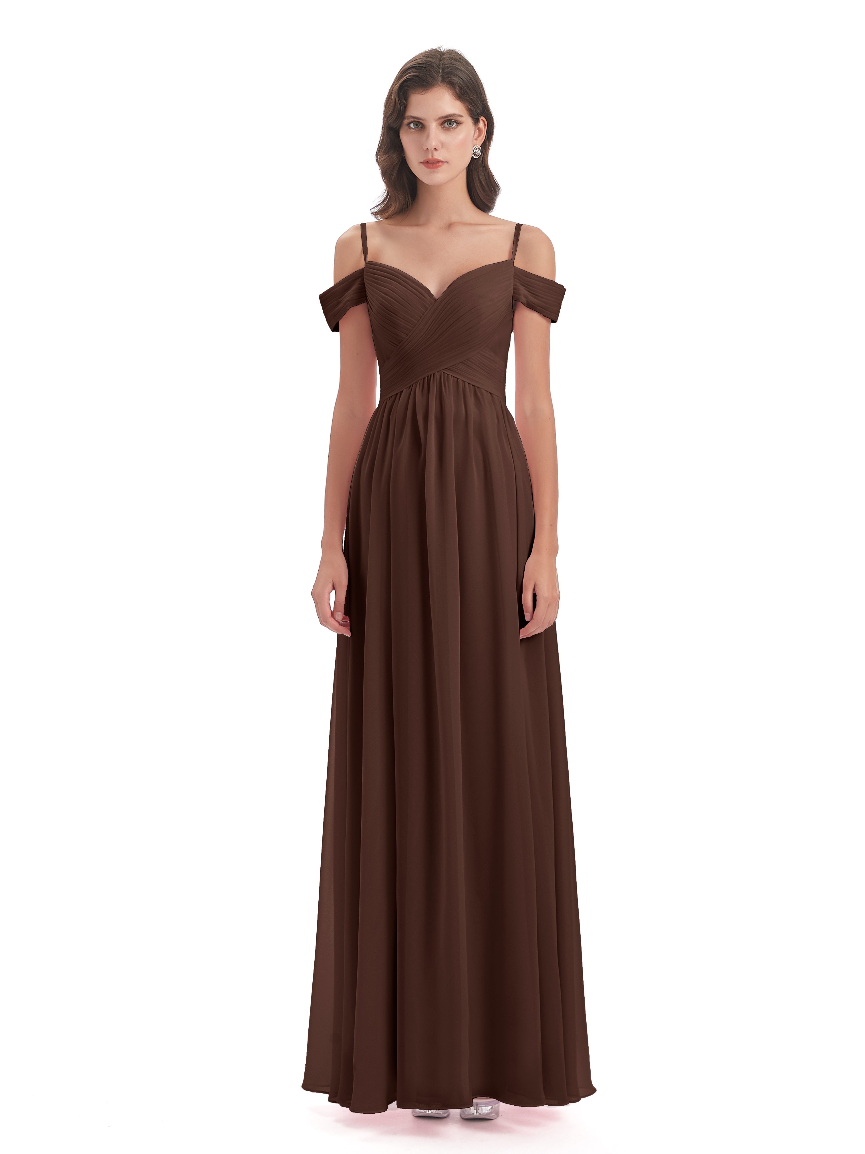 Robe De Demoiselle D Honneur Chocolat Bretelles Spaghetti Trapèze Mousseline Robes Demoiselle D'Honneur