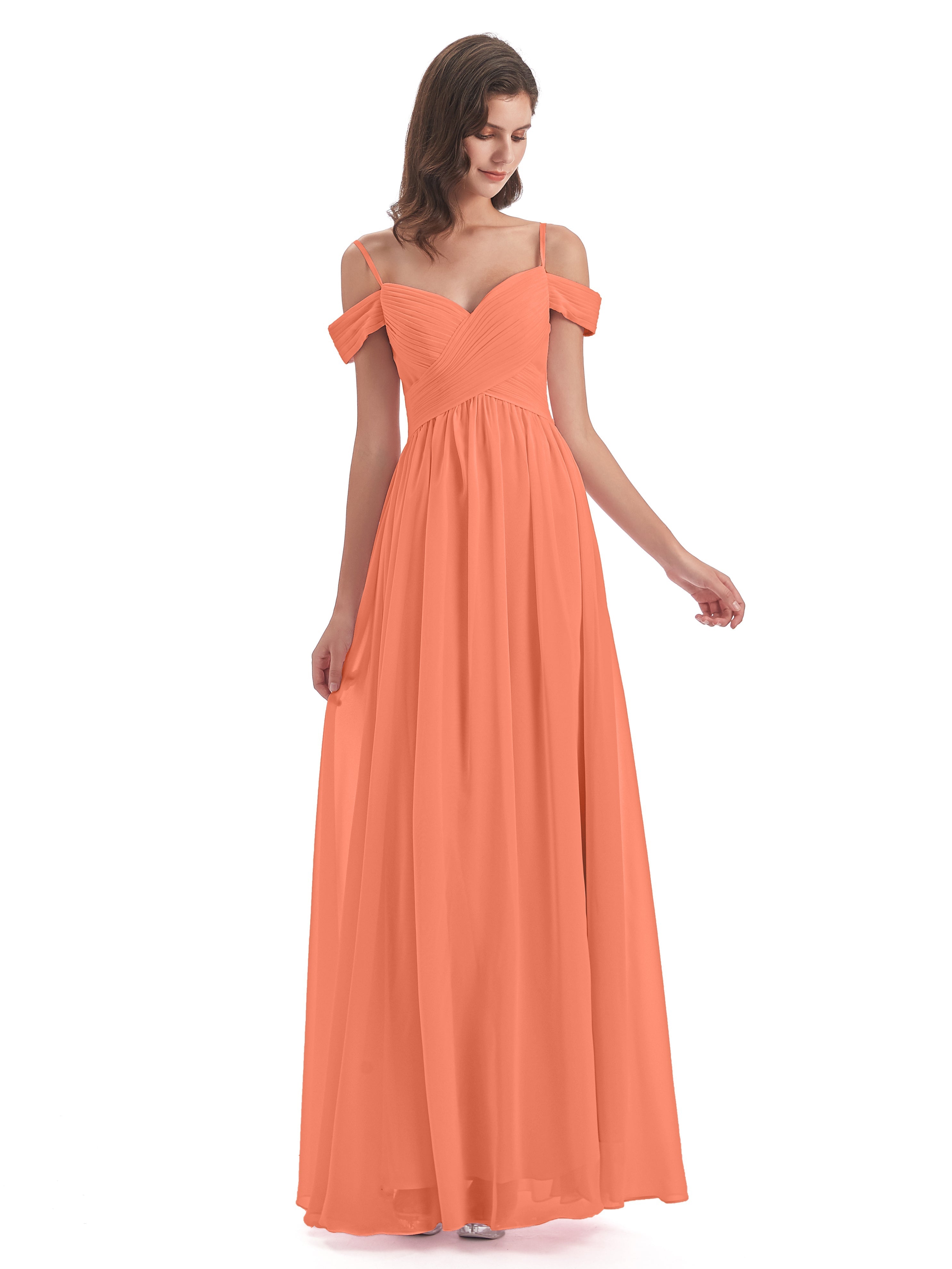 Robes De Demoiselle D'Honneur Coucher De Soleil Bretelles Spaghetti Trapèze Mousseline Robes Demoiselle D'Honneur