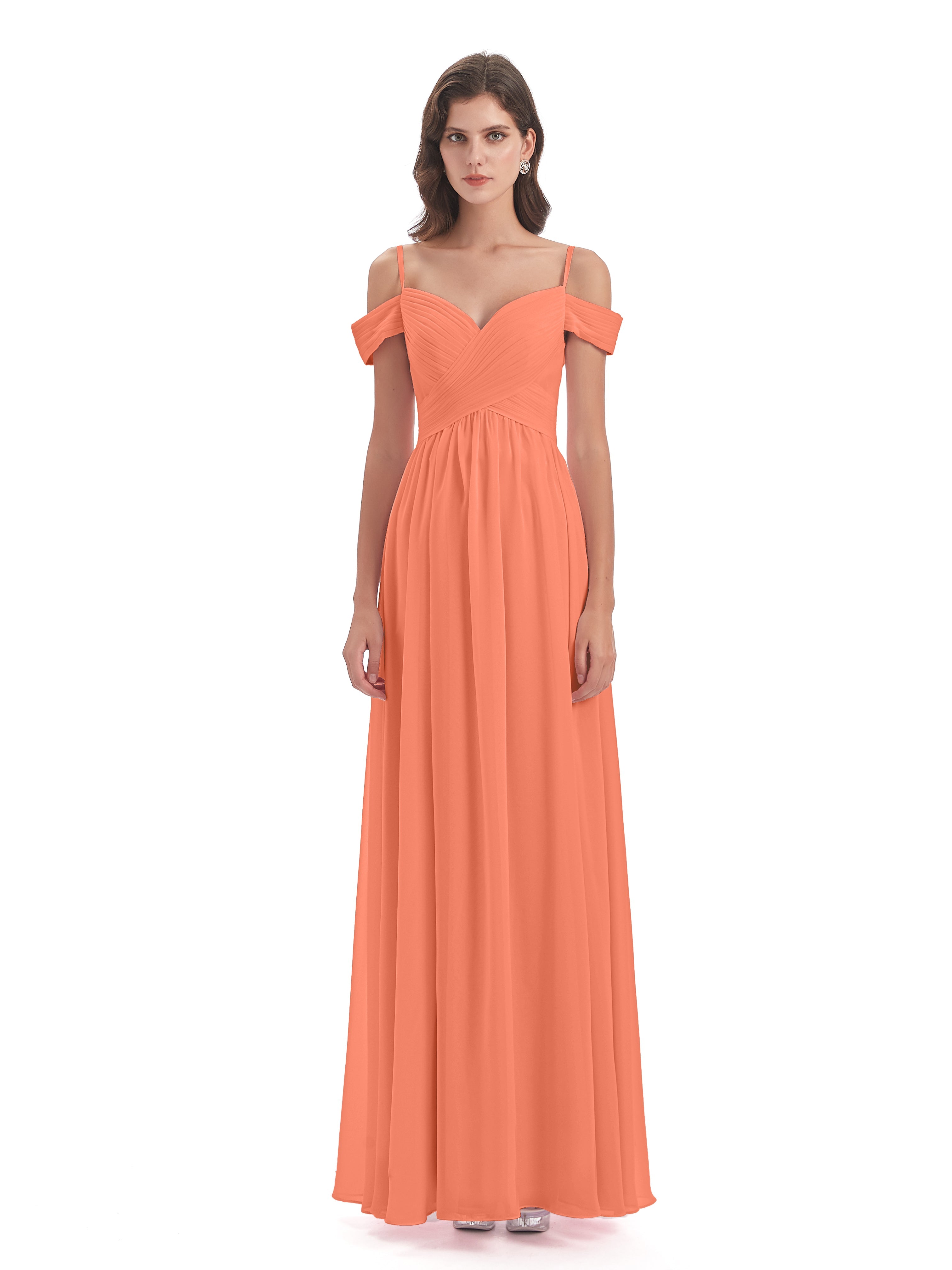 Robes De Demoiselle D'Honneur Coucher De Soleil Bretelles Spaghetti Trapèze Mousseline Robes Demoiselle D'Honneur