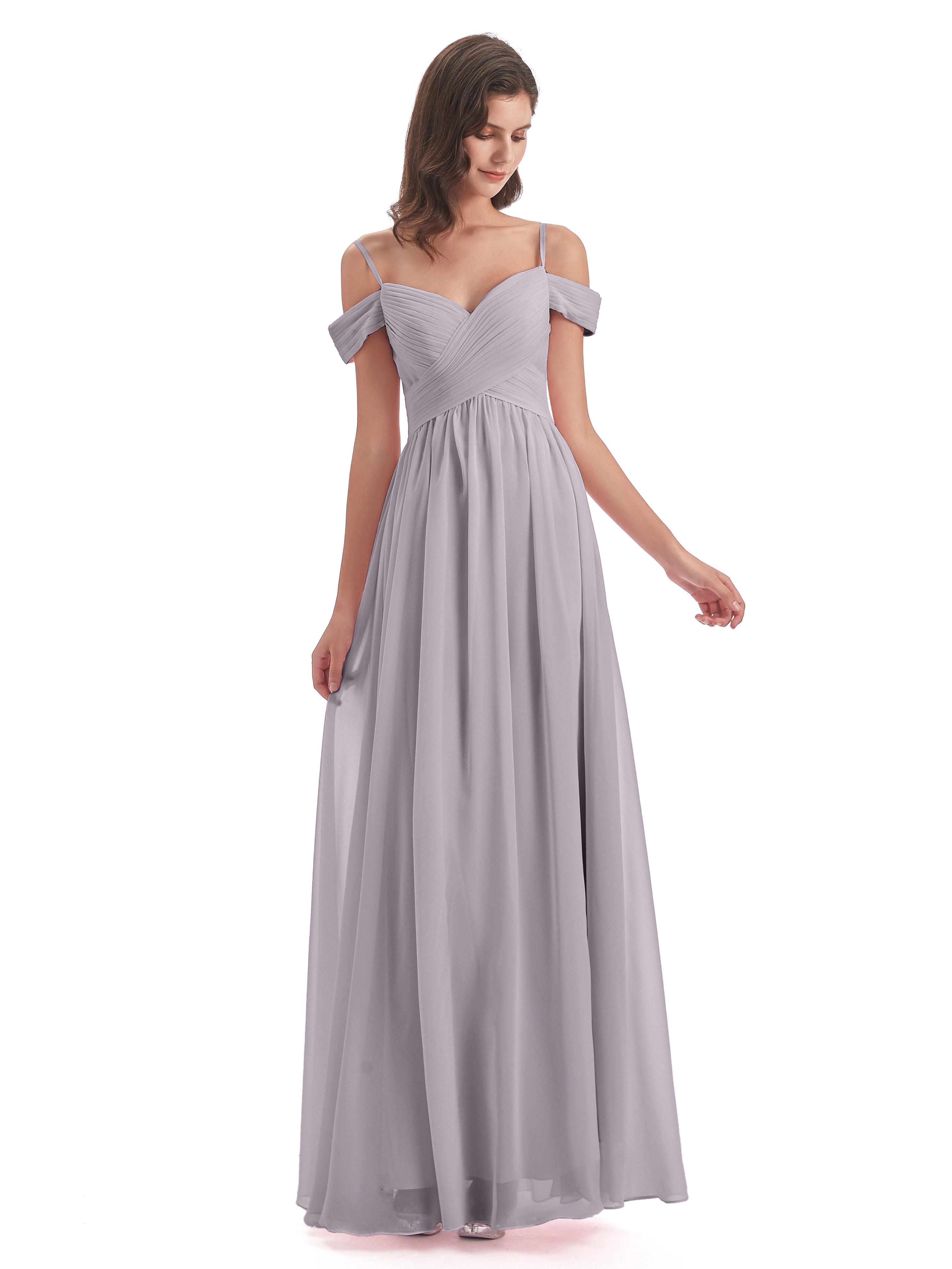 Robes De Demoiselle D'Honneur Couleur Crépuscule Bretelles Spaghetti Trapèze Mousseline Robes Demoiselle D'Honneur