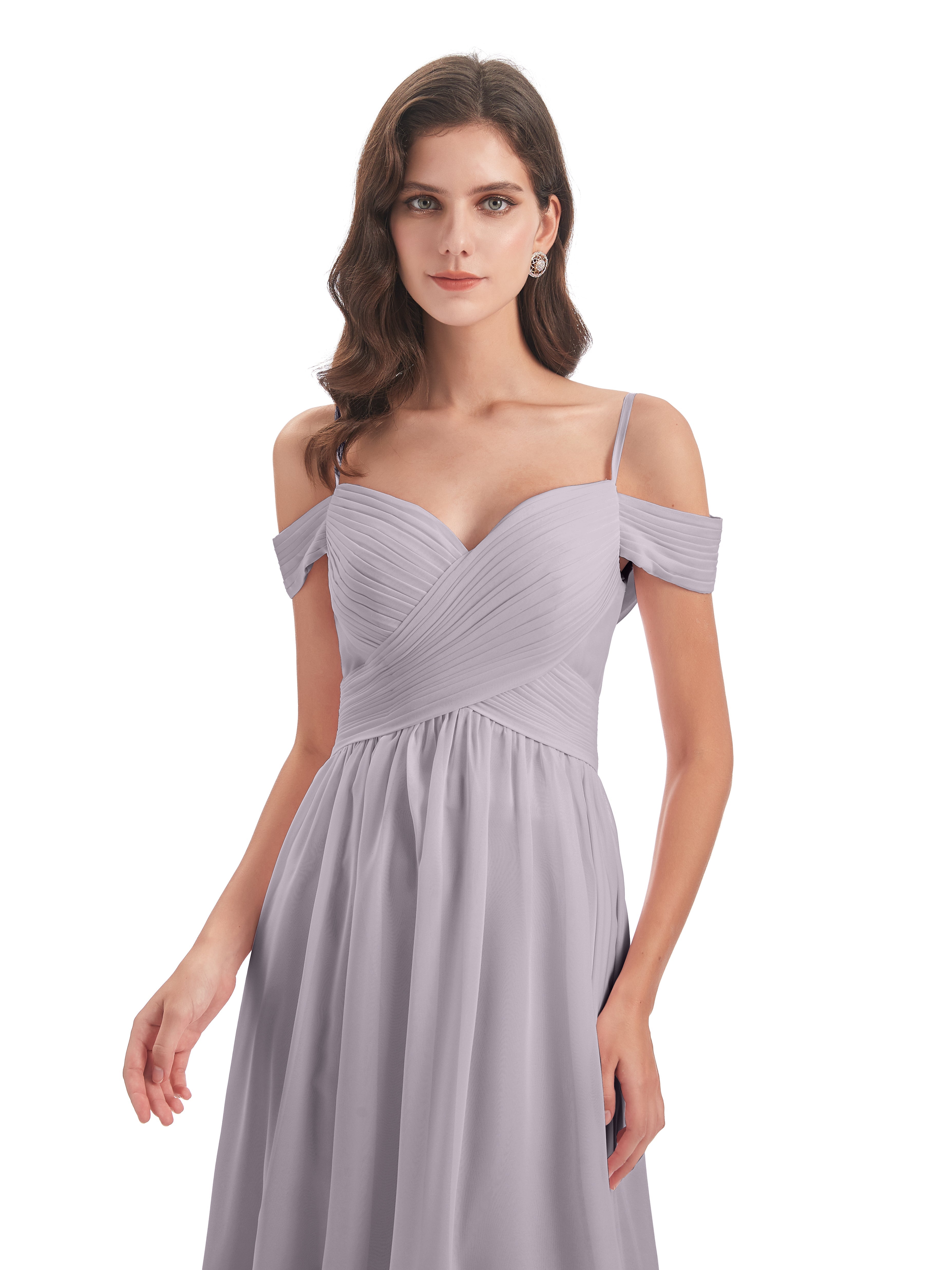 Robes De Demoiselle D'Honneur Couleur Crépuscule Bretelles Spaghetti Trapèze Mousseline Robes Demoiselle D'Honneur