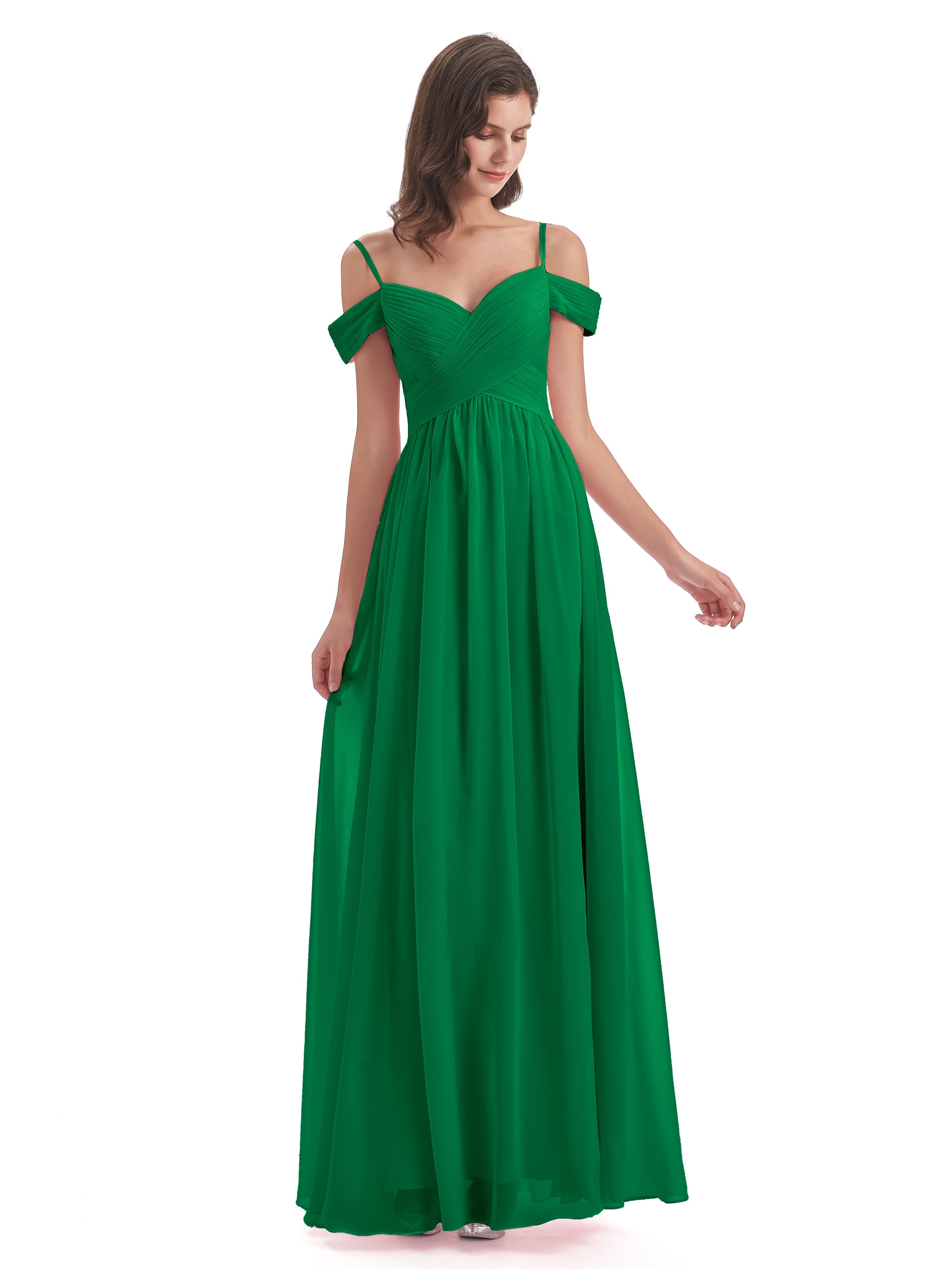 Wedding Party Robe Vert Emeraude Demoiselle D Honneur Bretelles Spaghetti Trapèze Mousseline Robes Demoiselle D'Honneur