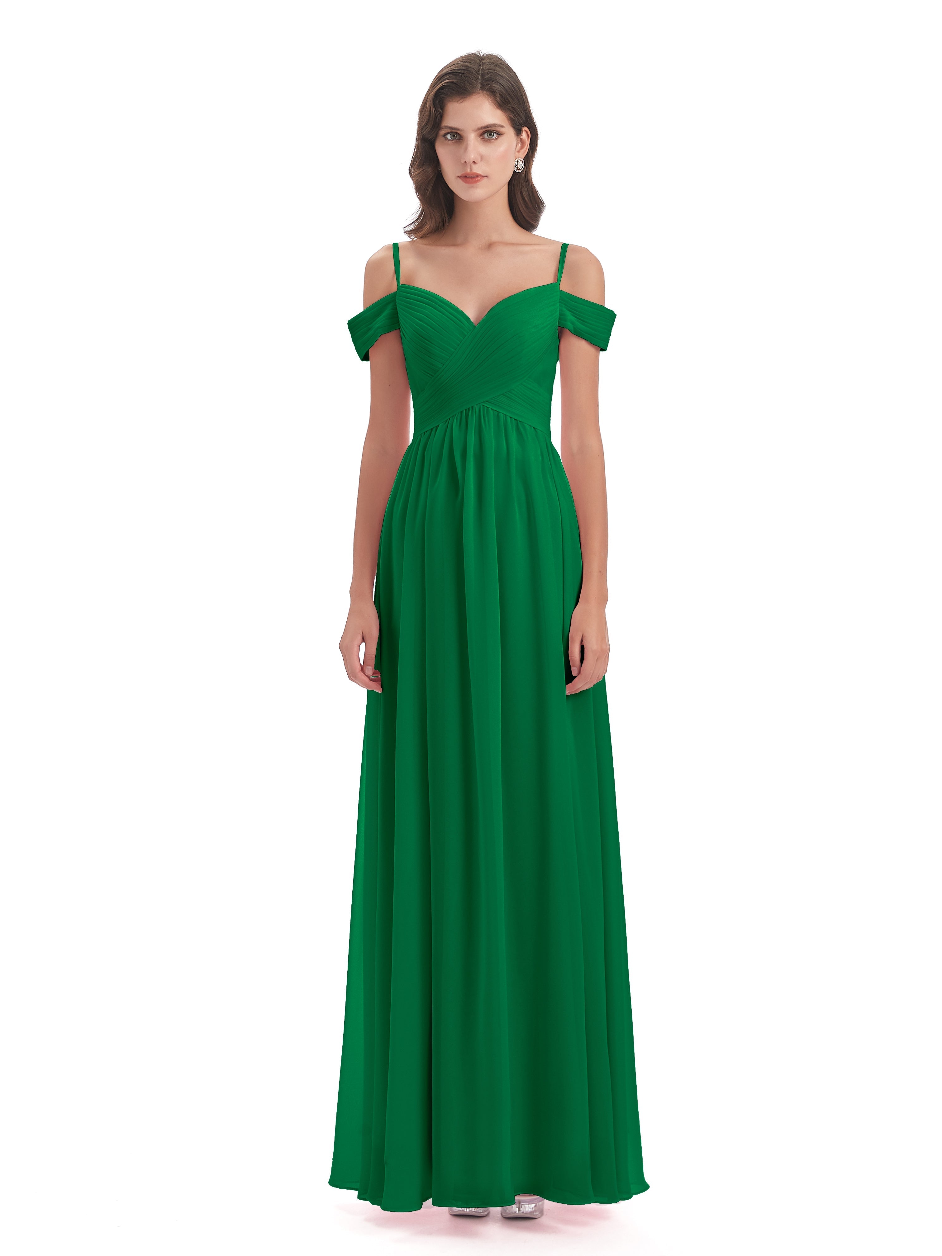 Wedding Party Robe Vert Emeraude Demoiselle D Honneur Bretelles Spaghetti Trapèze Mousseline Robes Demoiselle D'Honneur