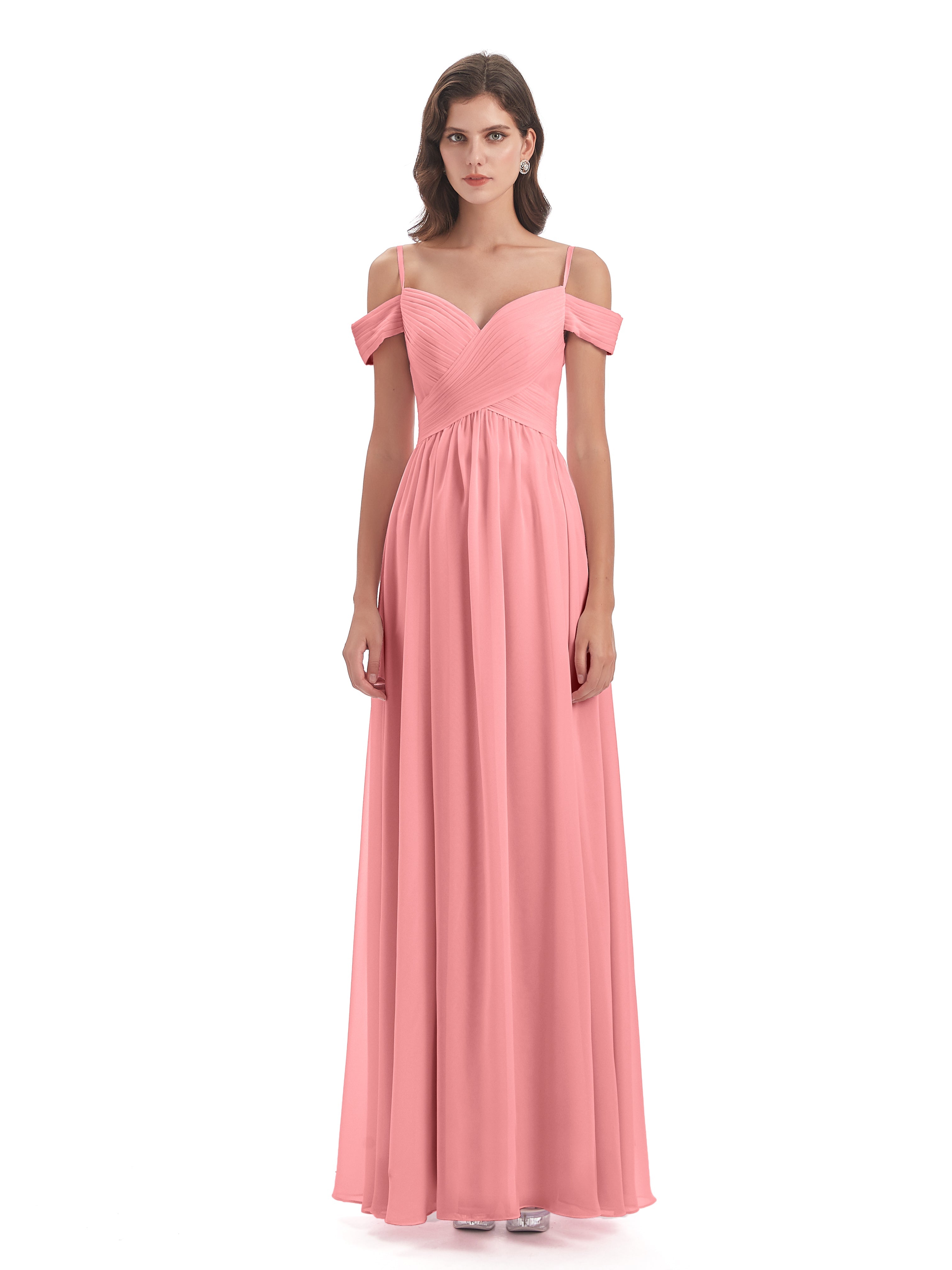 Robes De Demoiselle D'Honneur Flamant Bretelles Spaghetti Trapèze Mousseline Robes Demoiselle D'Honneur