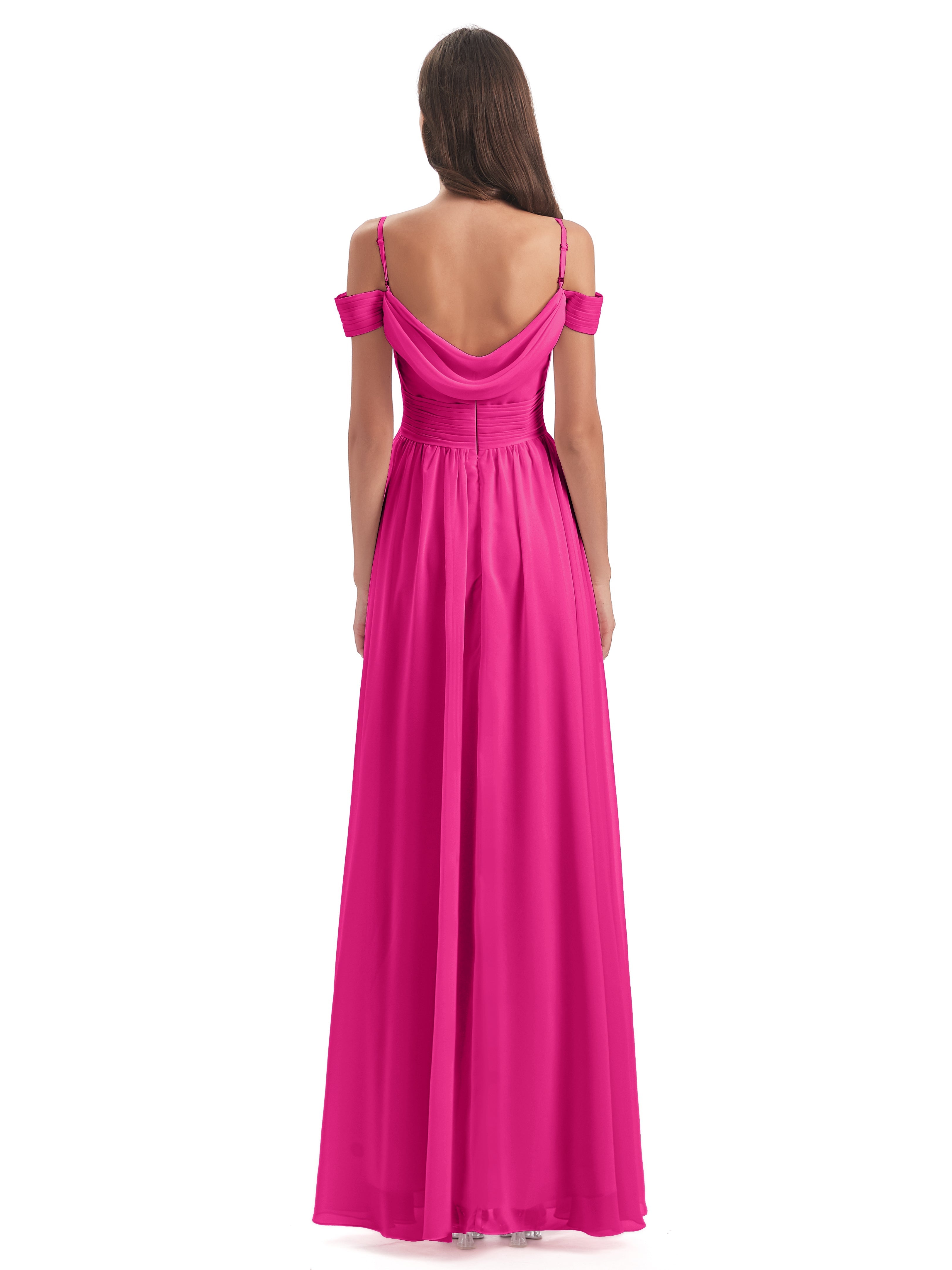 Robes De Demoiselle D'Honneur Rose Fuchsia Couleur Bretelles Spaghetti Trapèze Mousseline Robes Demoiselle D'Honneur