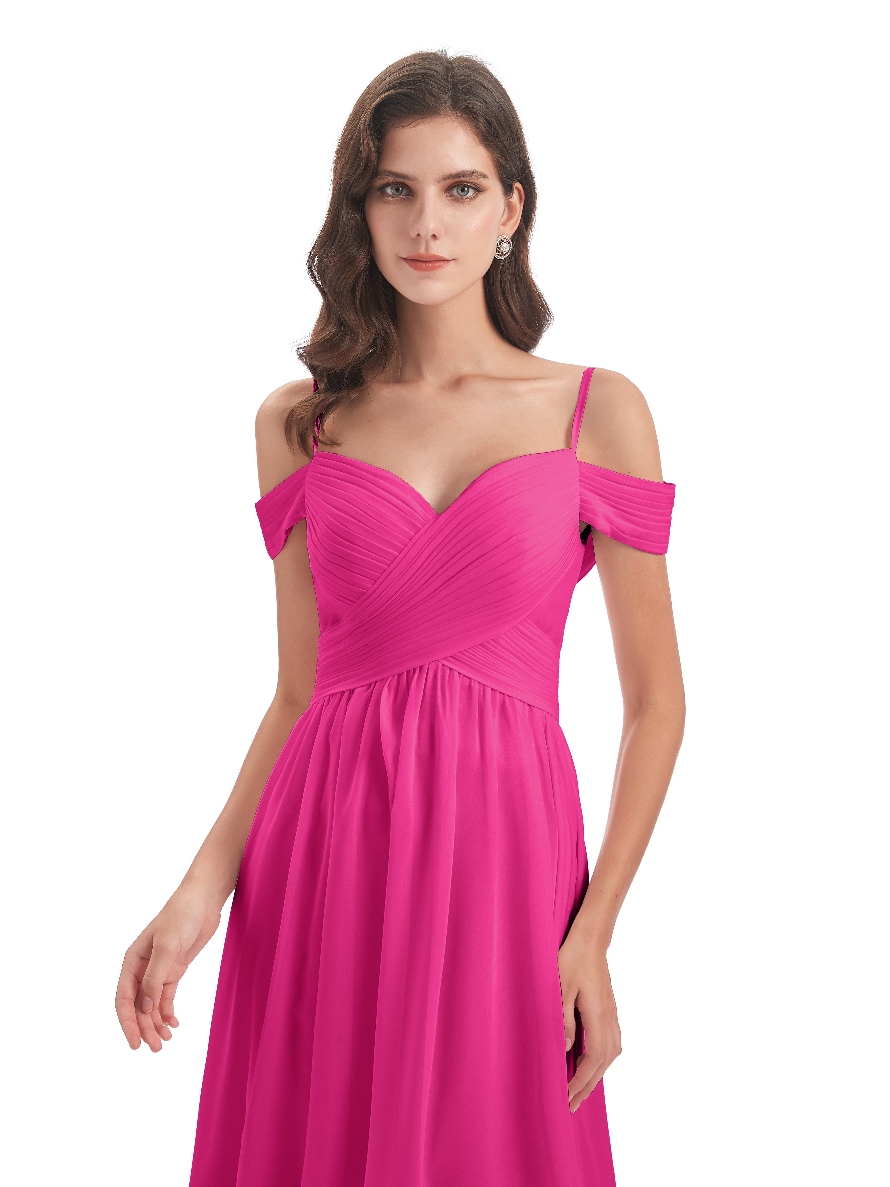 Robes De Demoiselle D'Honneur Rose Fuchsia Couleur Bretelles Spaghetti Trapèze Mousseline Robes Demoiselle D'Honneur
