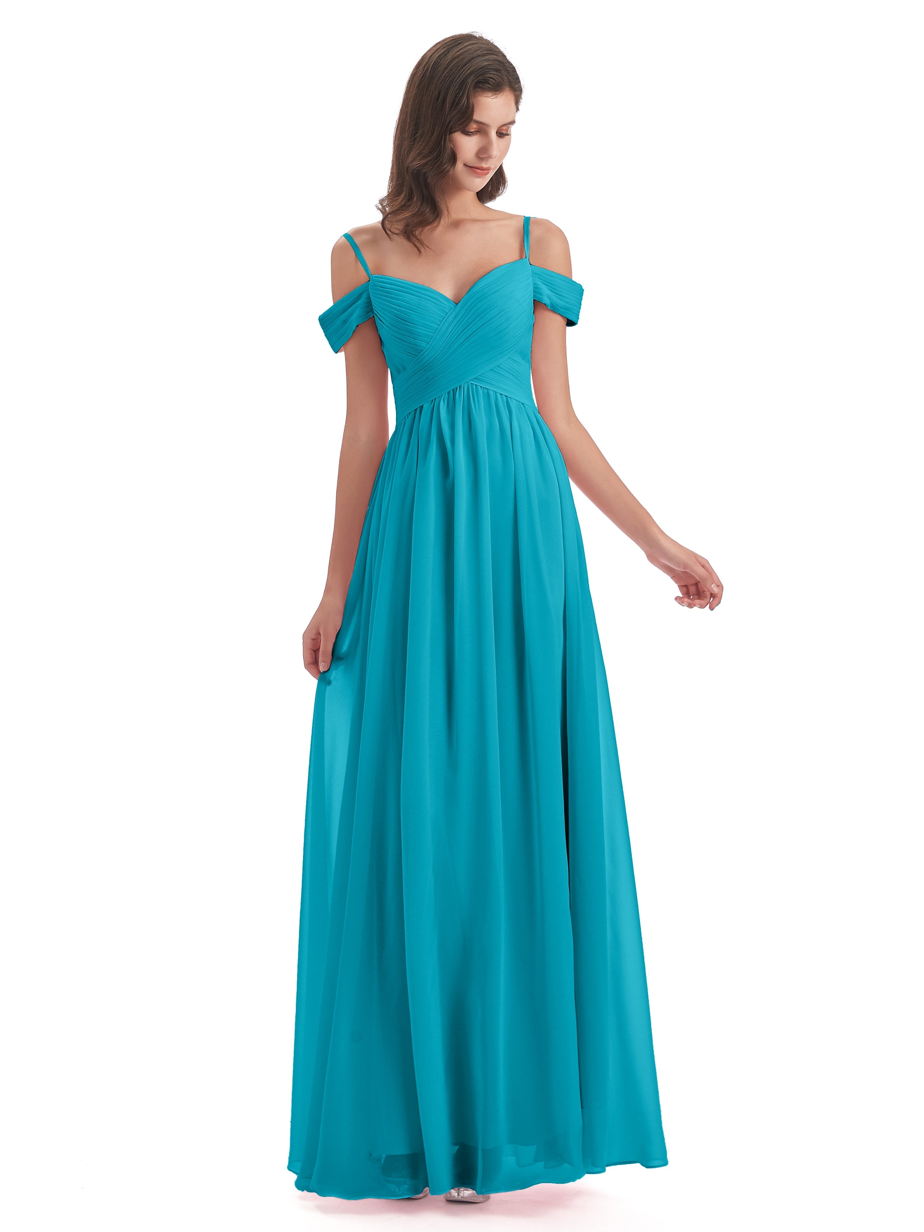 Robes De Demoiselle D'Honneur Vert Jade Bretelles Spaghetti Trapèze Mousseline Robes Demoiselle D'Honneur