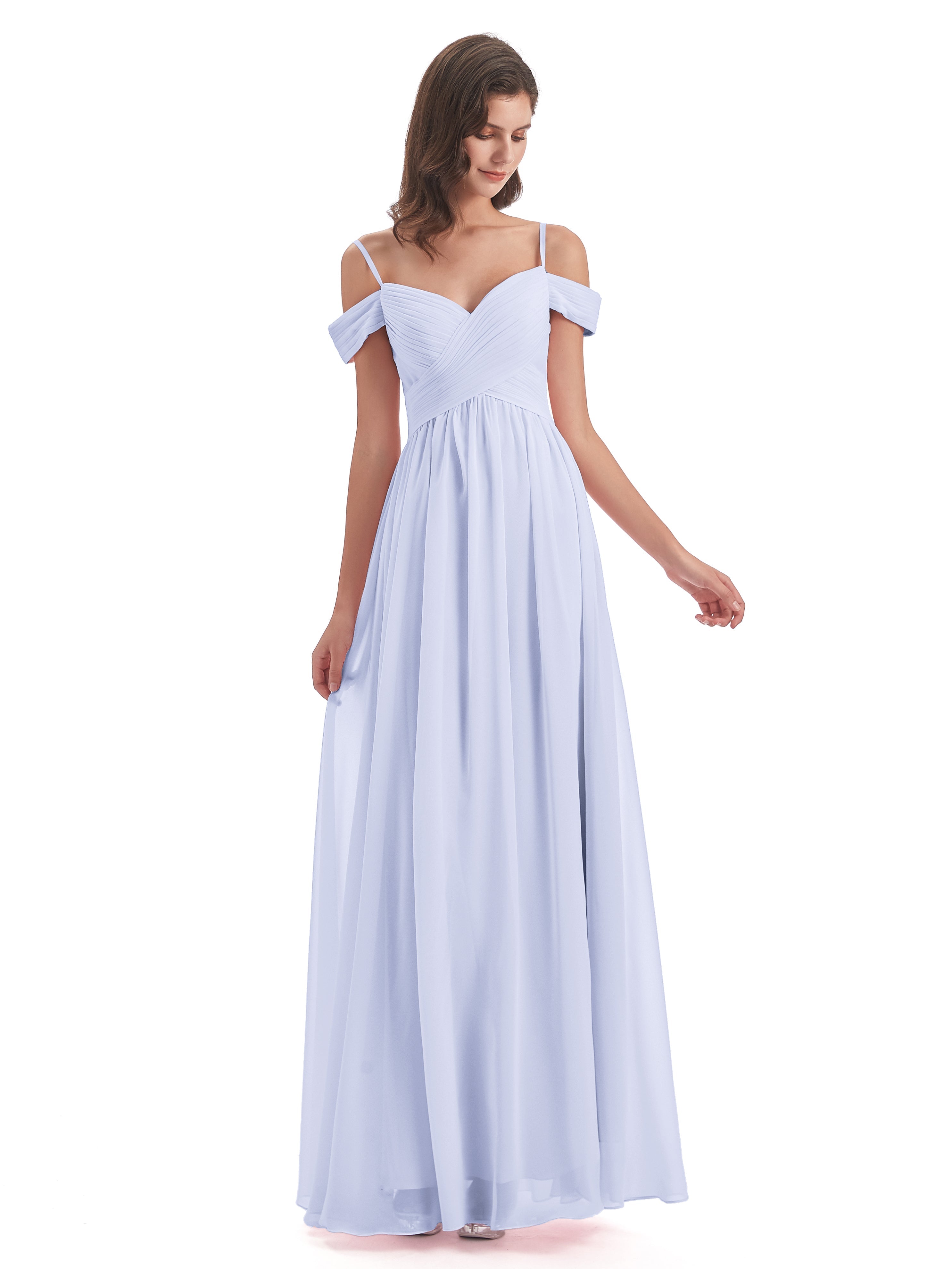 Robe De Demoiselle D'Honneur Lavande Bretelles Spaghetti Trapèze Mousseline Robes Demoiselle D'Honneur