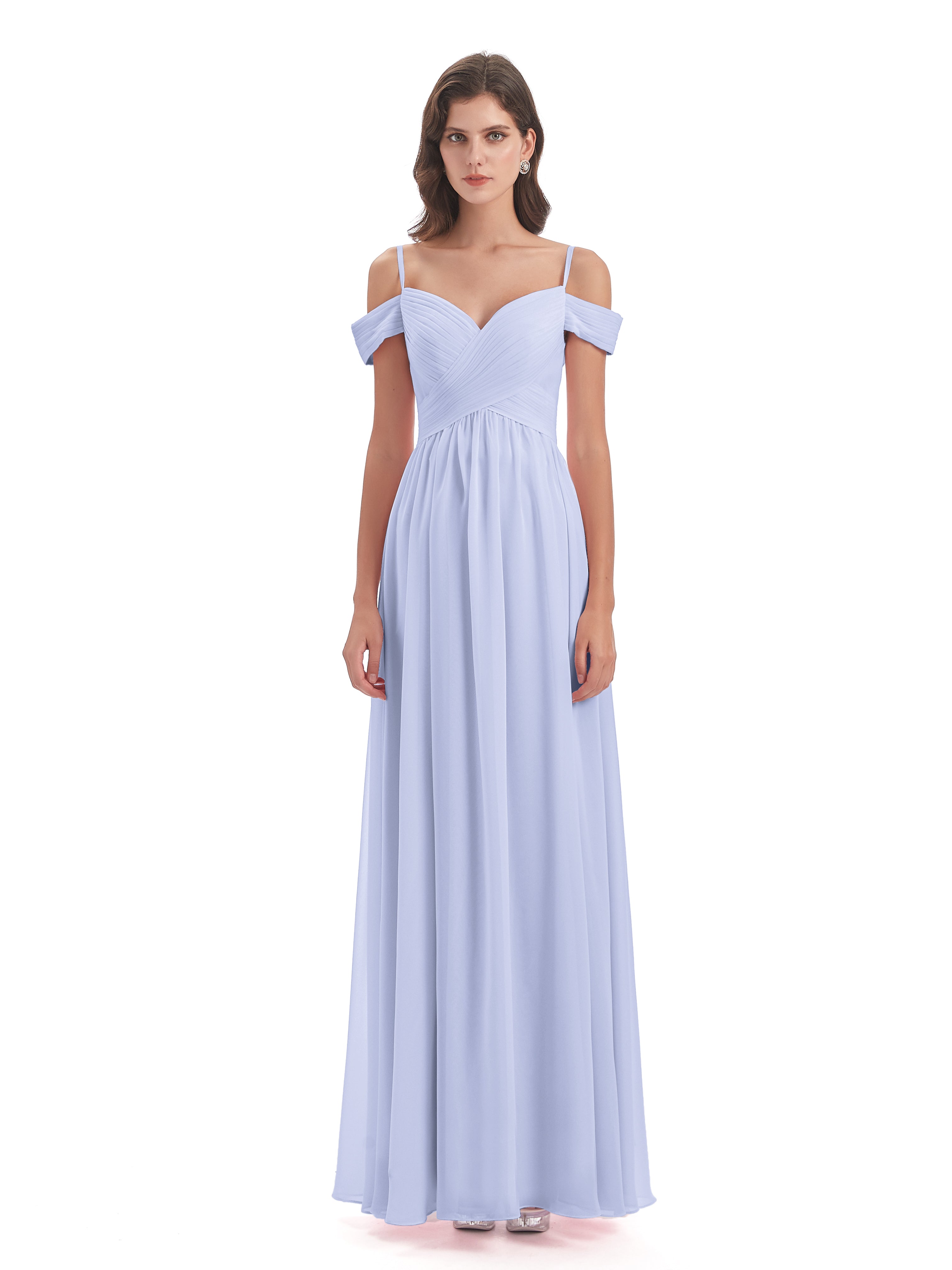 Robe De Demoiselle D'Honneur Lavande Bretelles Spaghetti Trapèze Mousseline Robes Demoiselle D'Honneur