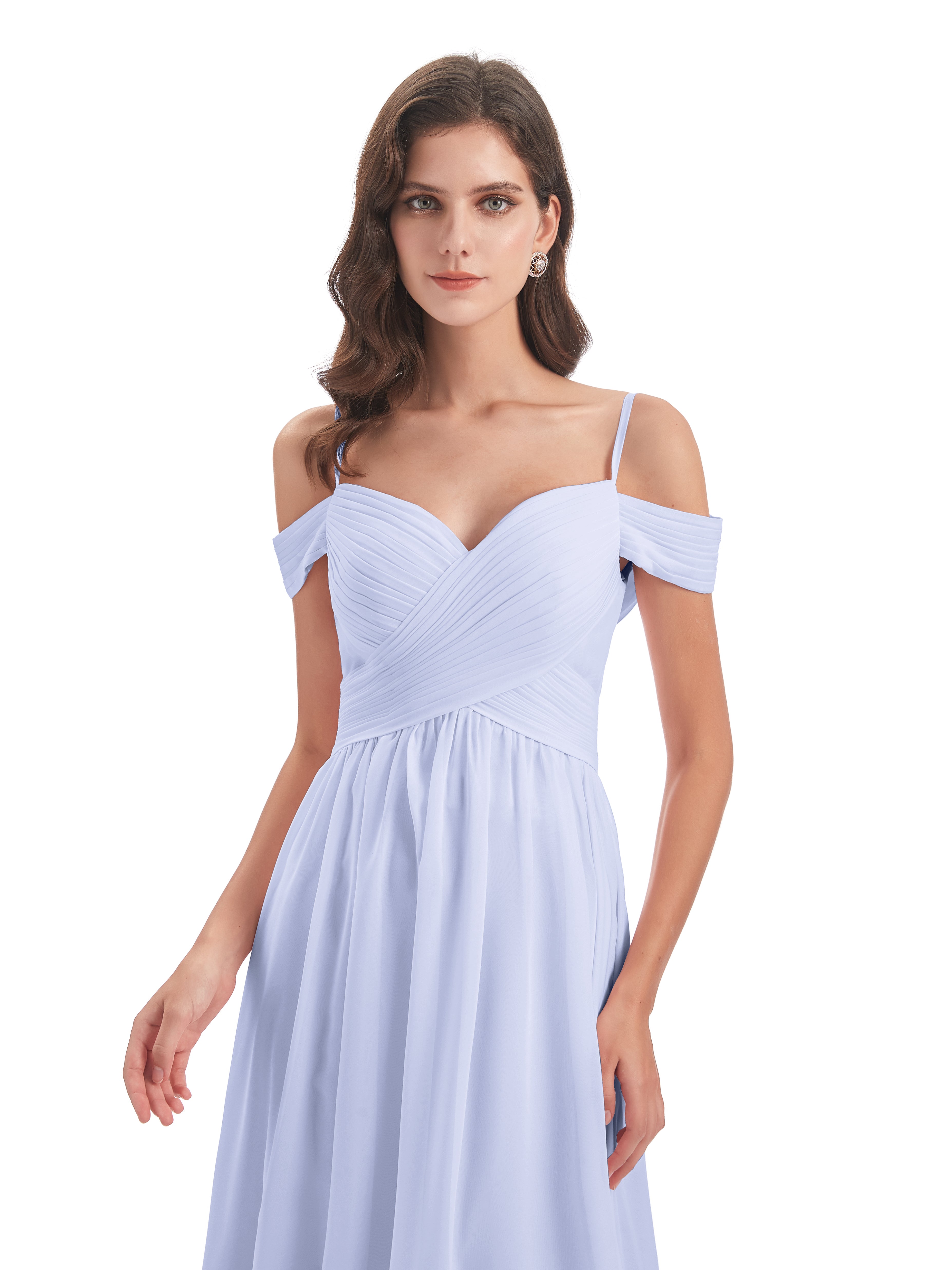 Robe De Demoiselle D'Honneur Lavande Bretelles Spaghetti Trapèze Mousseline Robes Demoiselle D'Honneur