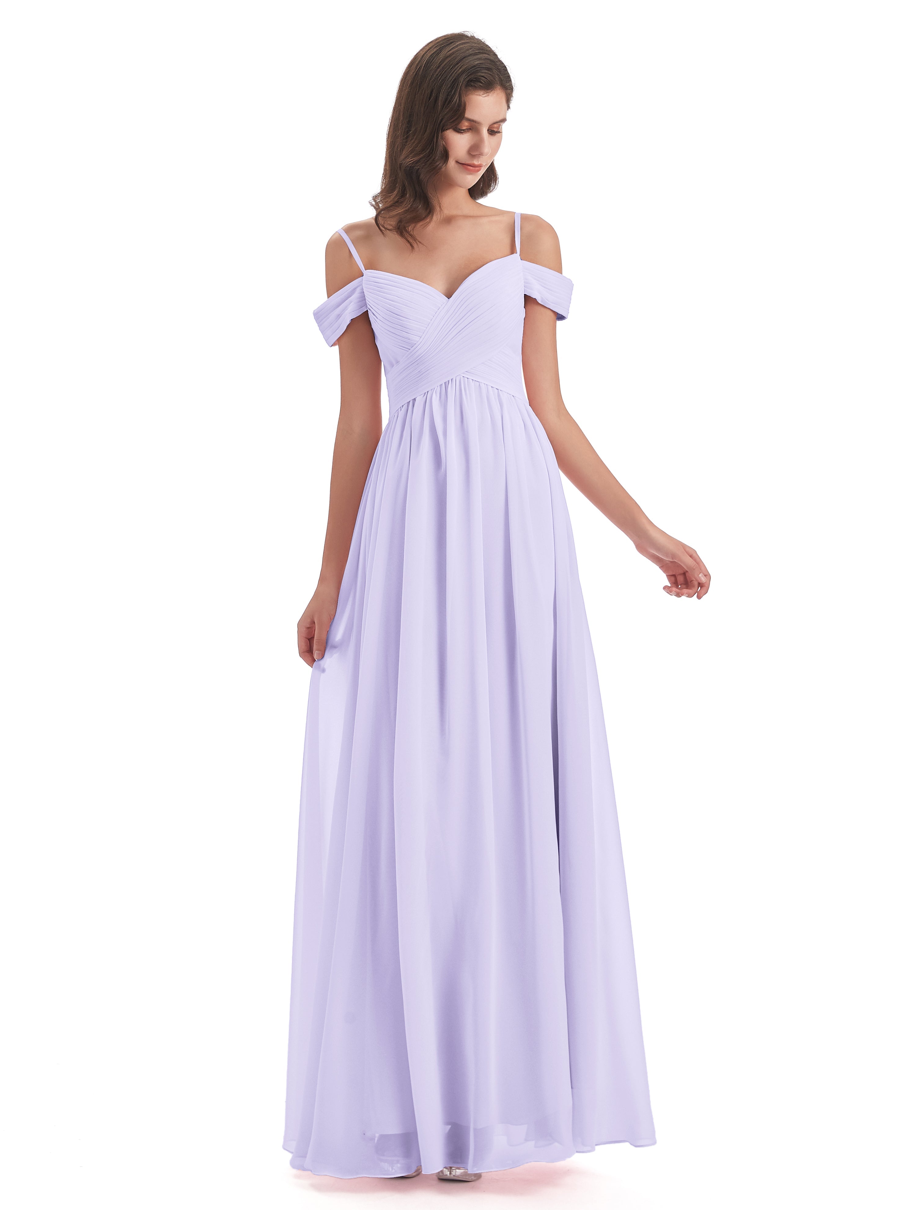 Robe Demoiselle D Honneur Lilas Bretelles Spaghetti Trapèze Mousseline Robes Demoiselle D'Honneur