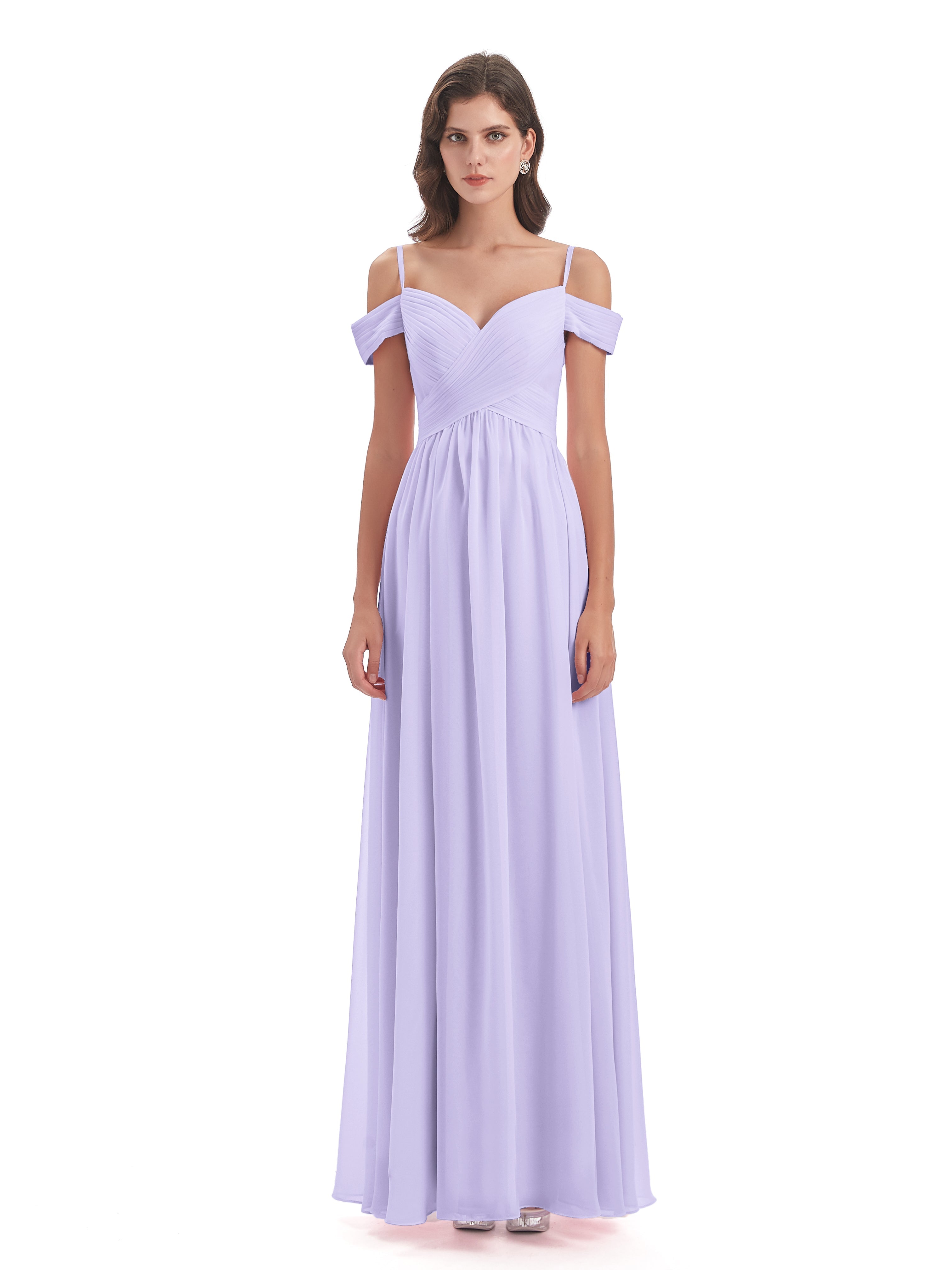 Robe Demoiselle D Honneur Lilas Bretelles Spaghetti Trapèze Mousseline Robes Demoiselle D'Honneur