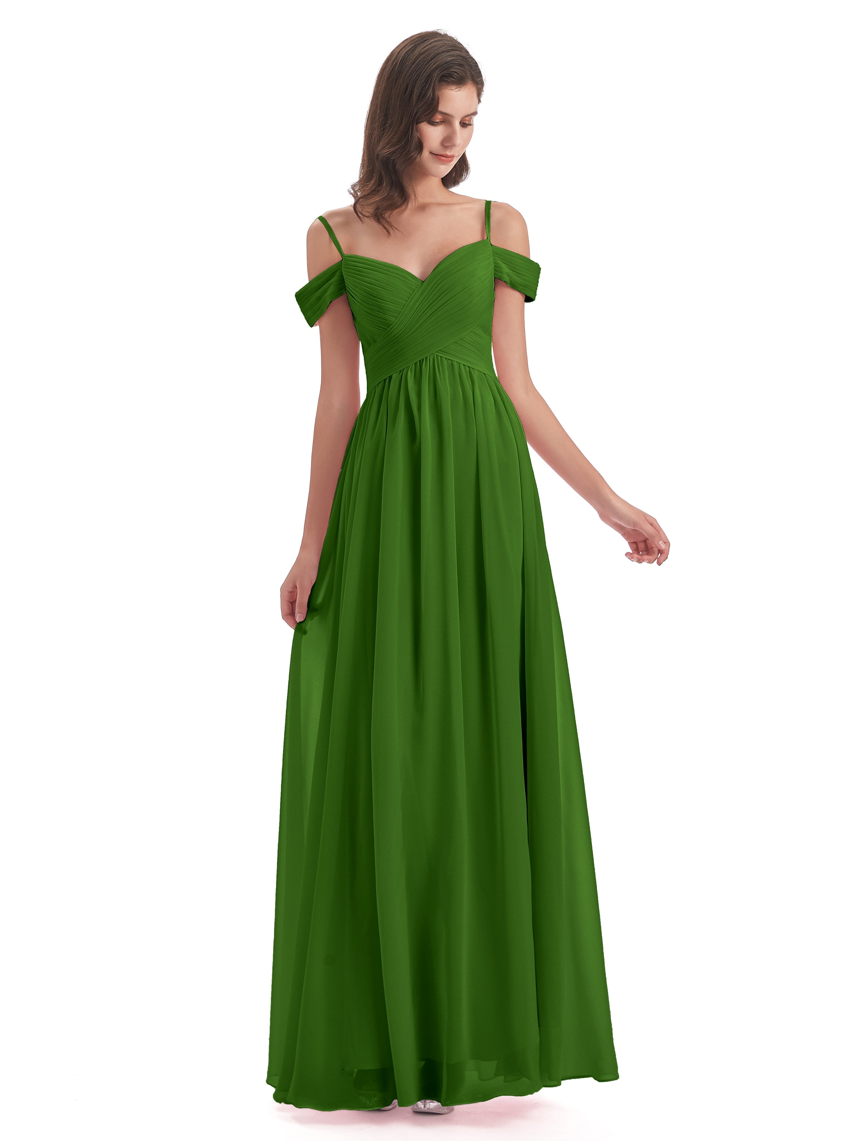 Robes De Demoiselle D'Honneur Vert Mousse Bretelles Spaghetti Trapèze Mousseline Robes Demoiselle D'Honneur