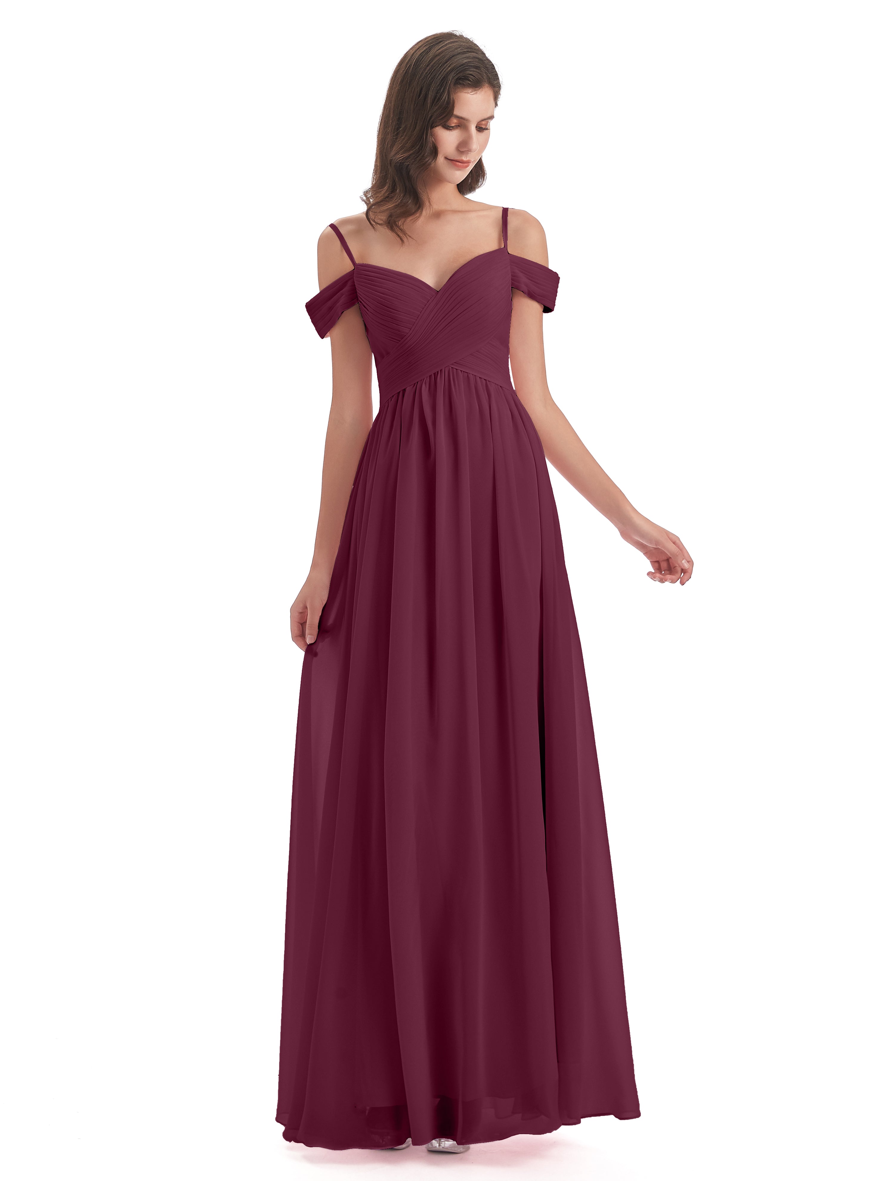 Robes De Demoiselle D'Honneur Mûre Bretelles Spaghetti Trapèze Mousseline Robes Demoiselle D'Honneur