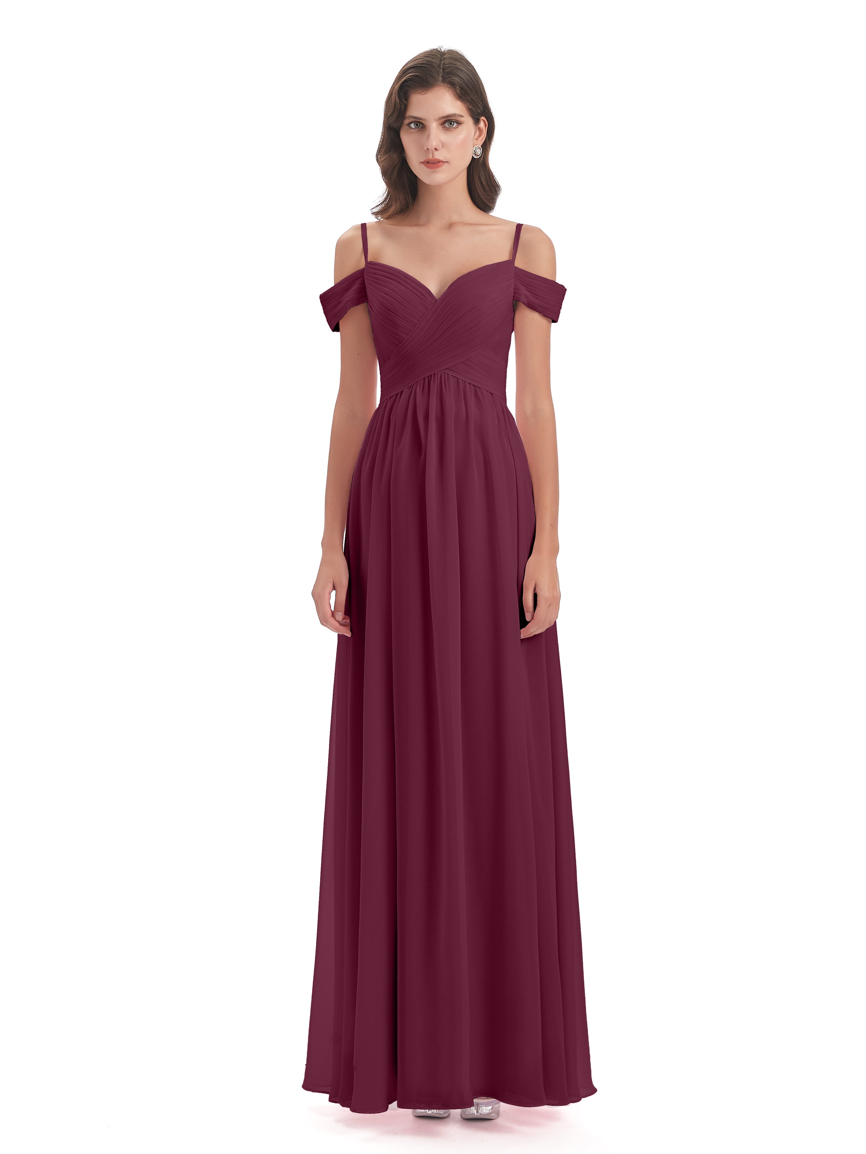 Robes De Demoiselle D'Honneur Mûre Bretelles Spaghetti Trapèze Mousseline Robes Demoiselle D'Honneur