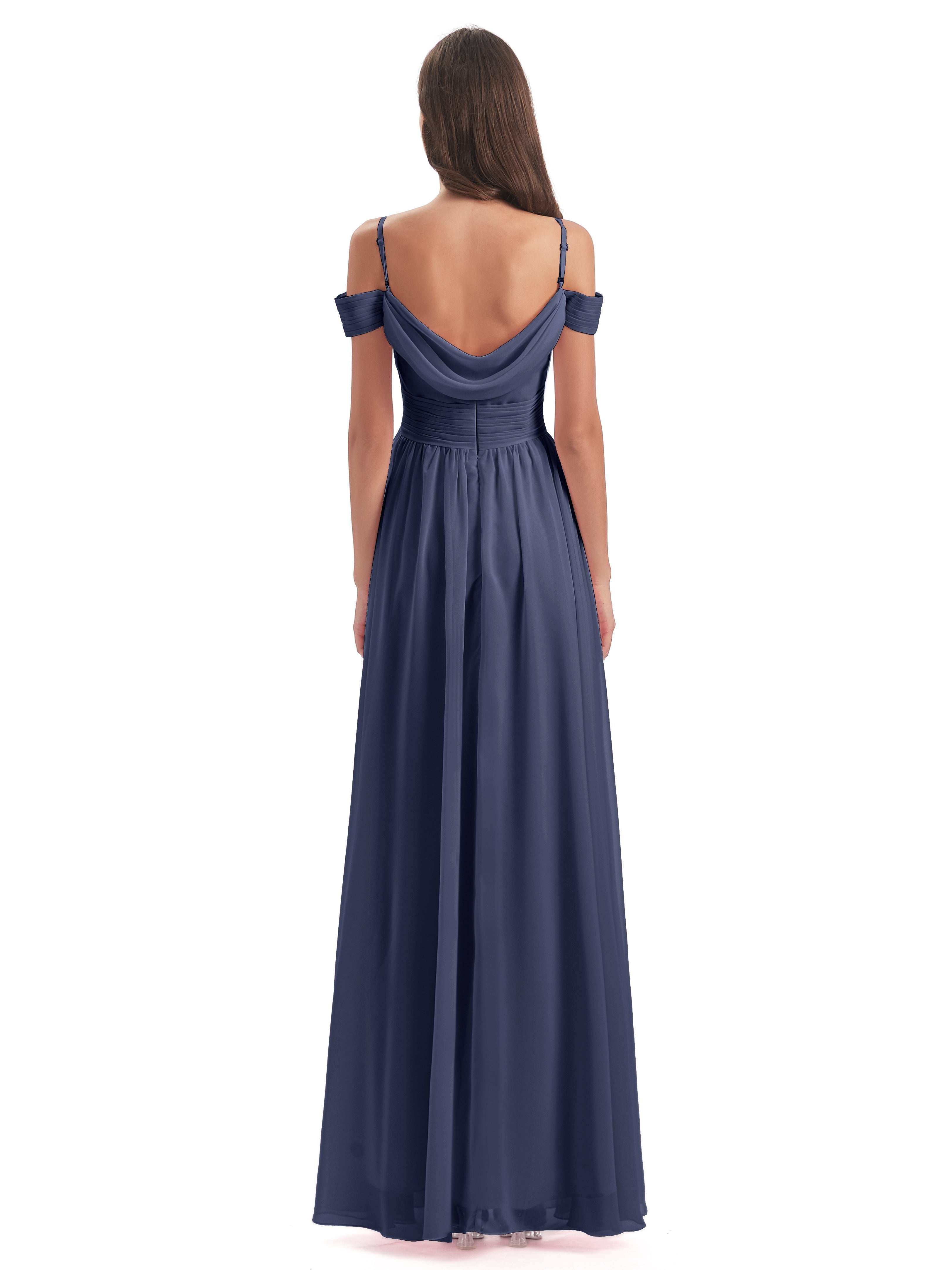 Robes De Demoiselle D'Honneur Bleu Orageux Bretelles Spaghetti Trapèze Mousseline Robes Demoiselle D'Honneur