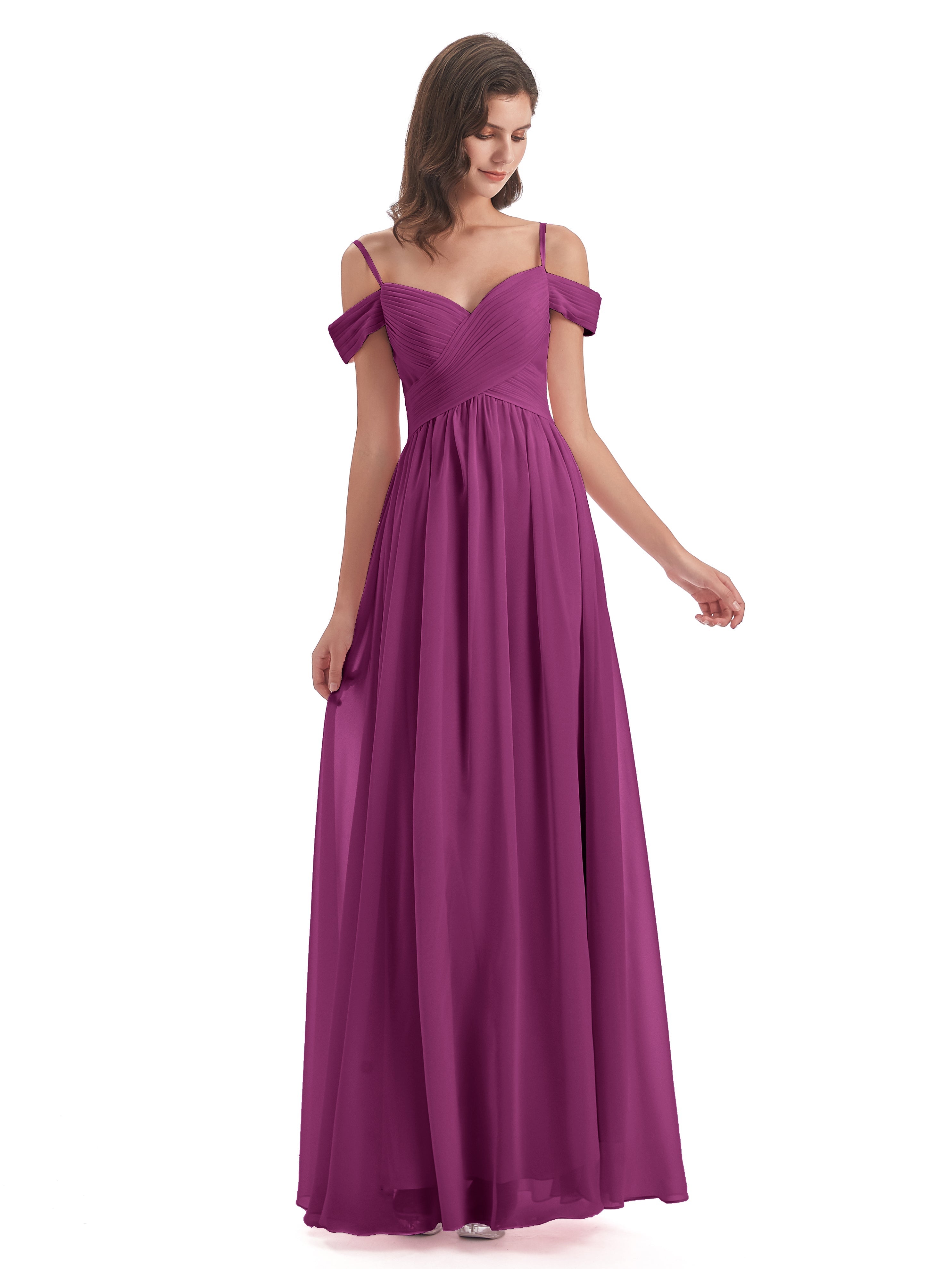 Robes De Demoiselle D'Honneur Orchidée Bretelles Spaghetti Trapèze Mousseline Robes Demoiselle D'Honneur