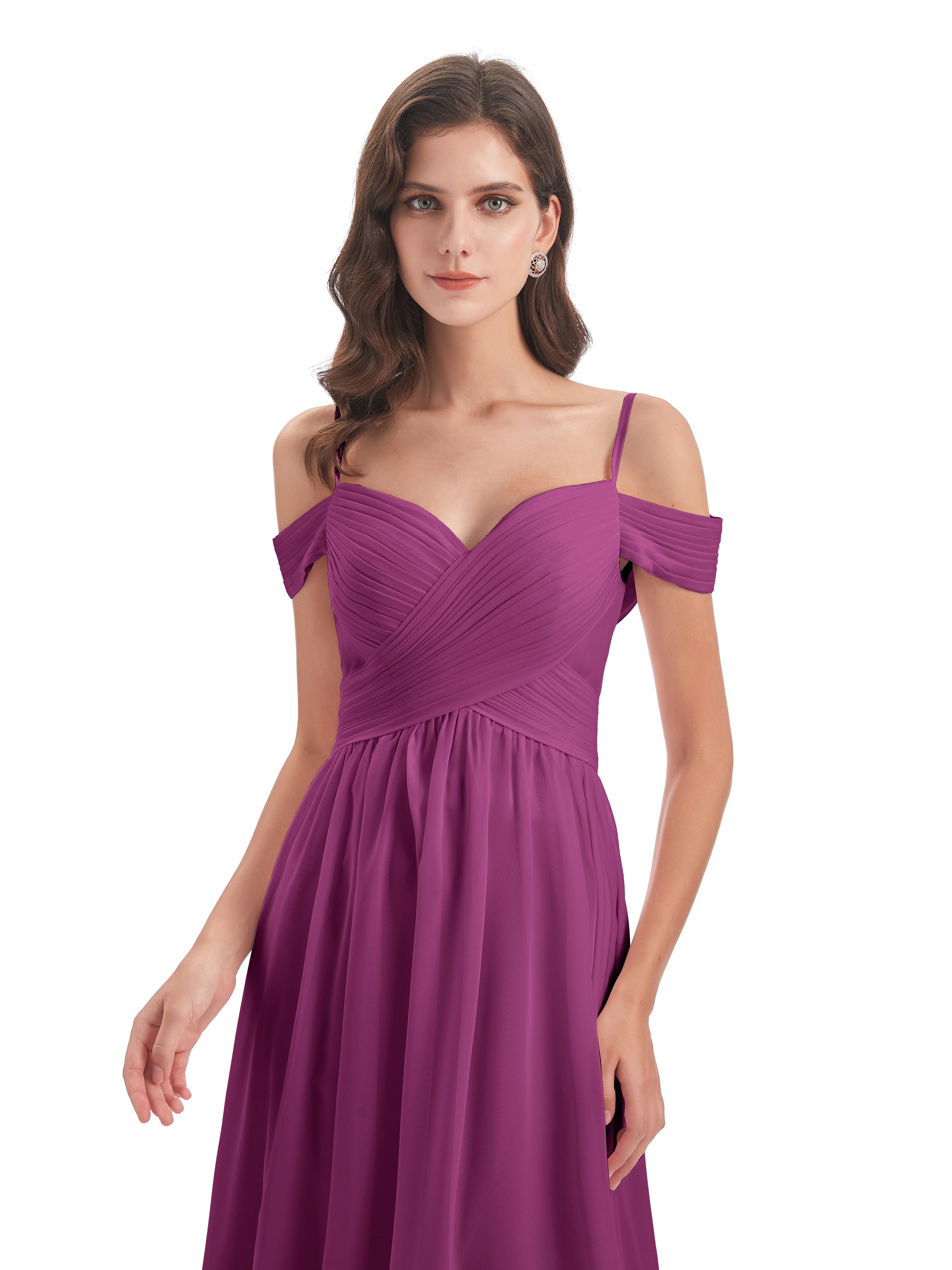 Robes De Demoiselle D'Honneur Orchidée Bretelles Spaghetti Trapèze Mousseline Robes Demoiselle D'Honneur
