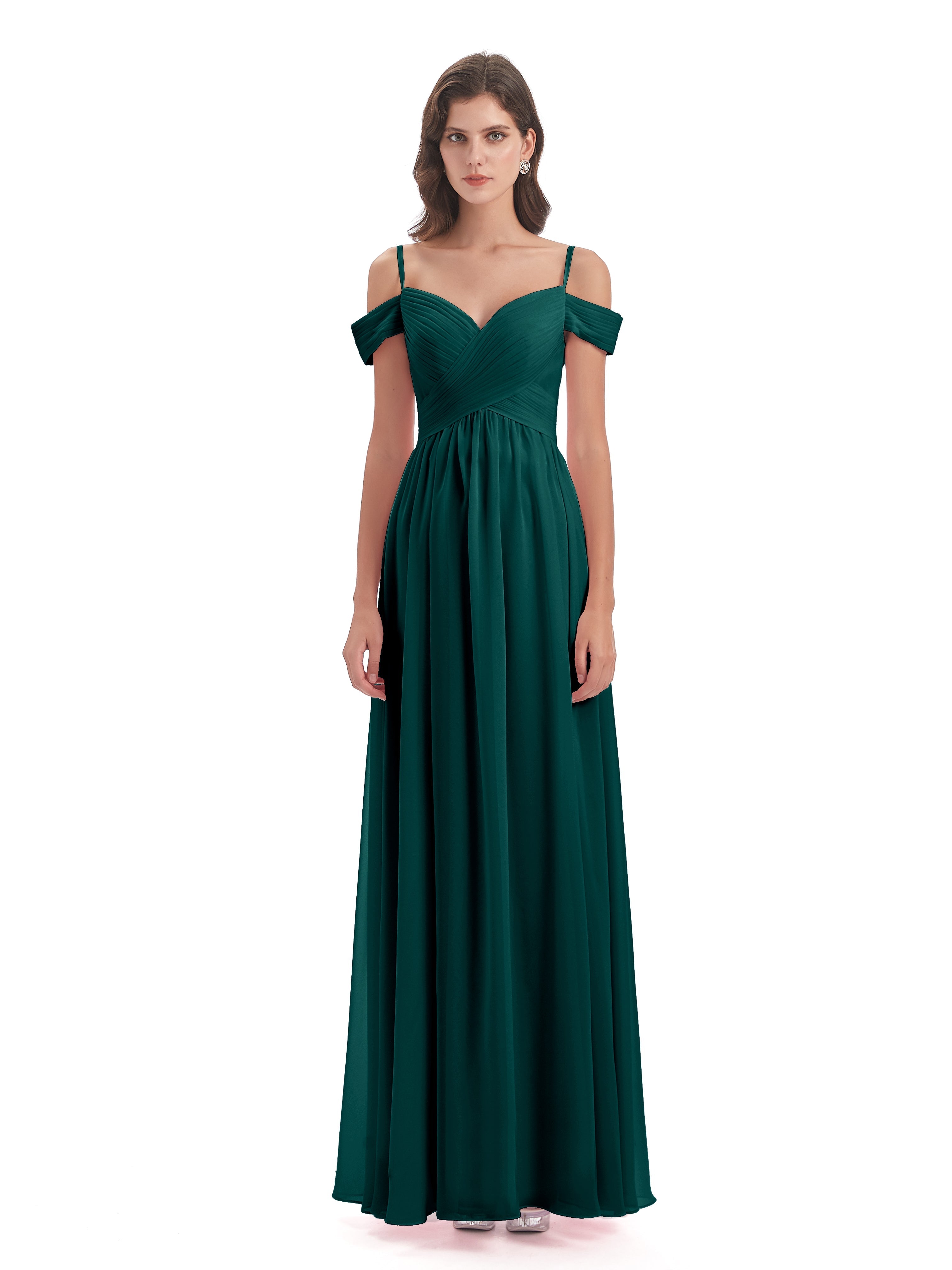 Robes De Demoiselle D'Honneur Couleur Paon Bretelles Spaghetti Trapèze Mousseline Robes Demoiselle D'Honneur