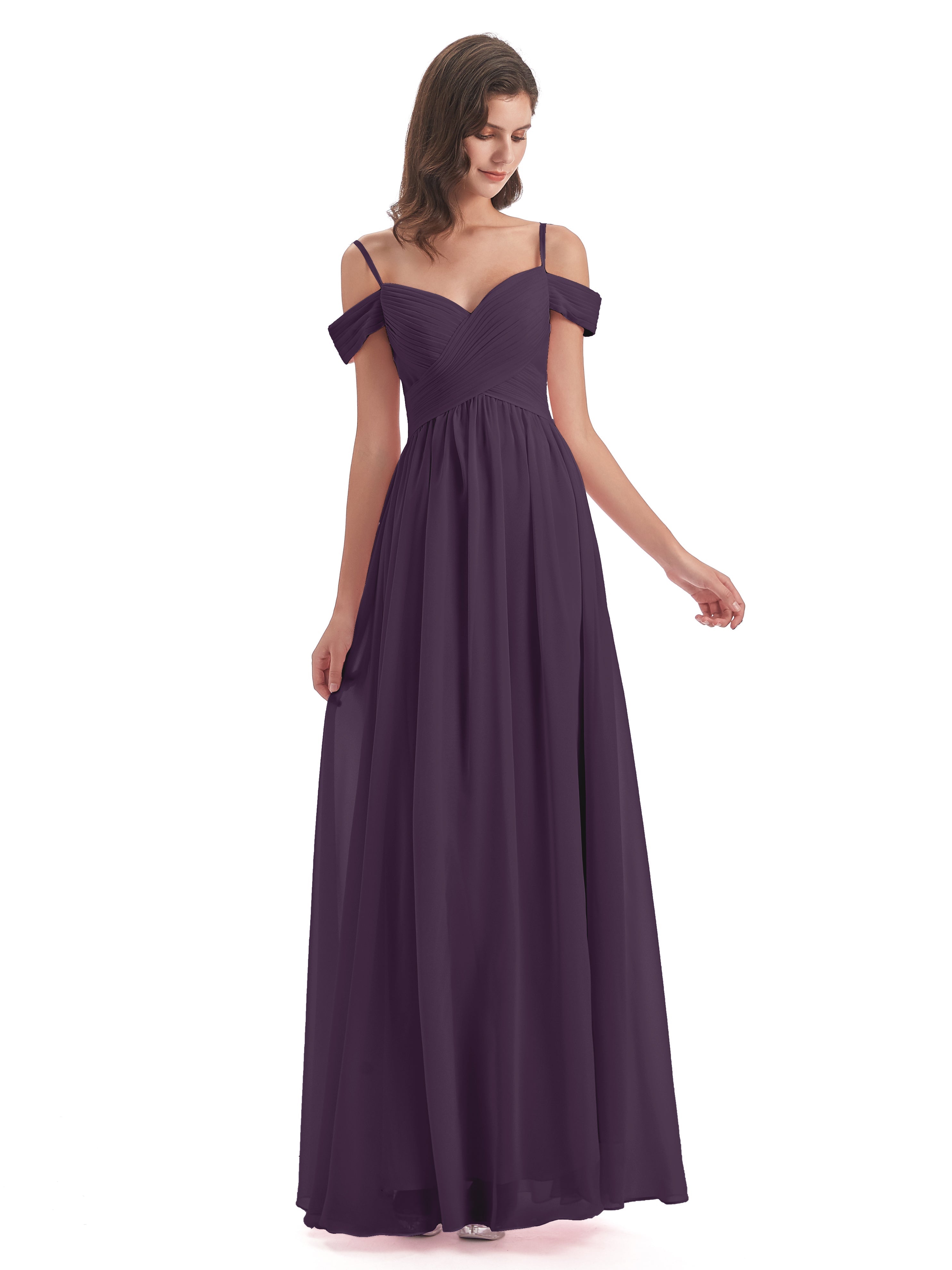 Robe Demoiselle D Honneur Plume Bretelles Spaghetti Trapèze Mousseline Robes Demoiselle D'Honneur