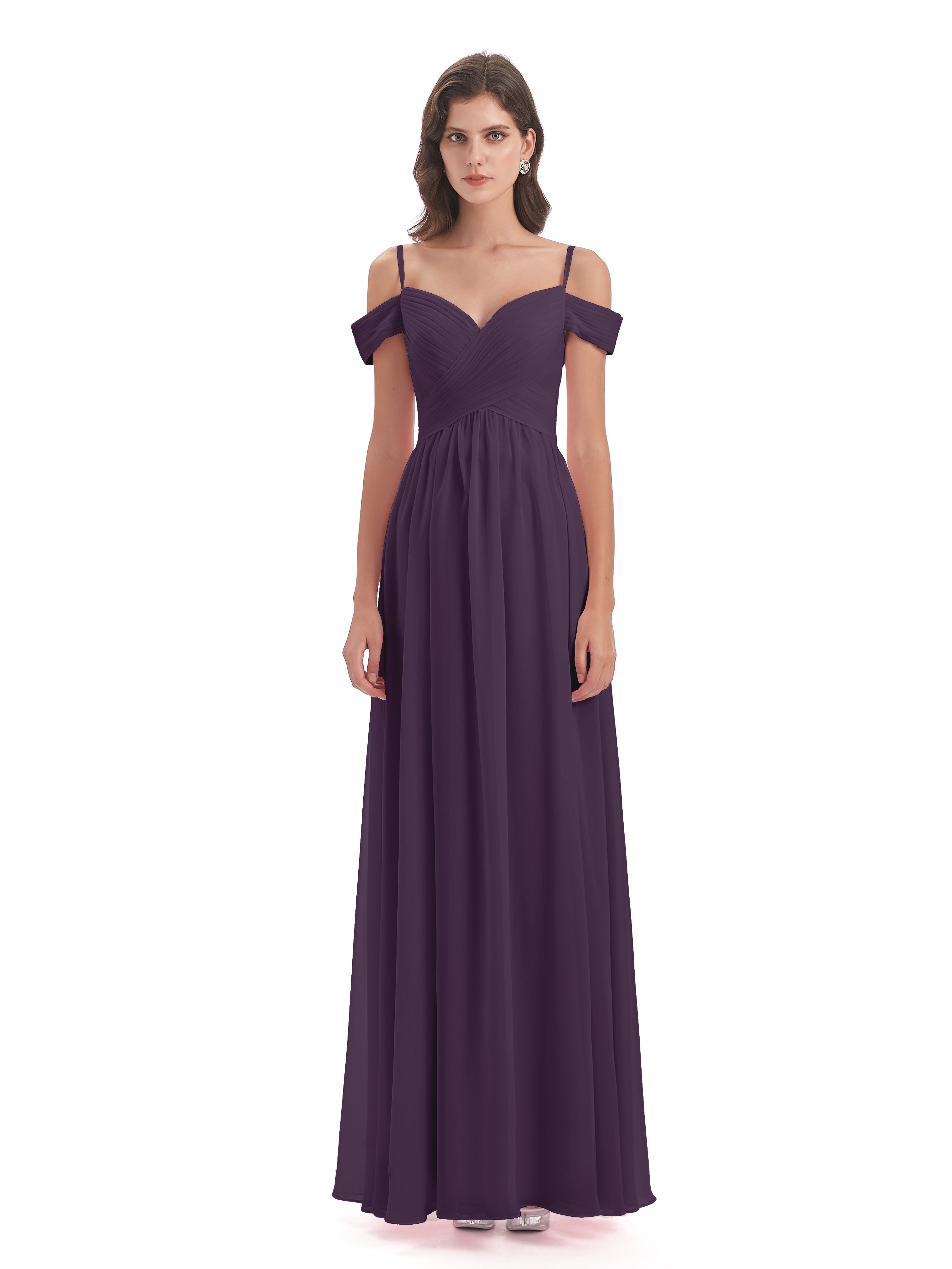 Robe Demoiselle D Honneur Plume Bretelles Spaghetti Trapèze Mousseline Robes Demoiselle D'Honneur