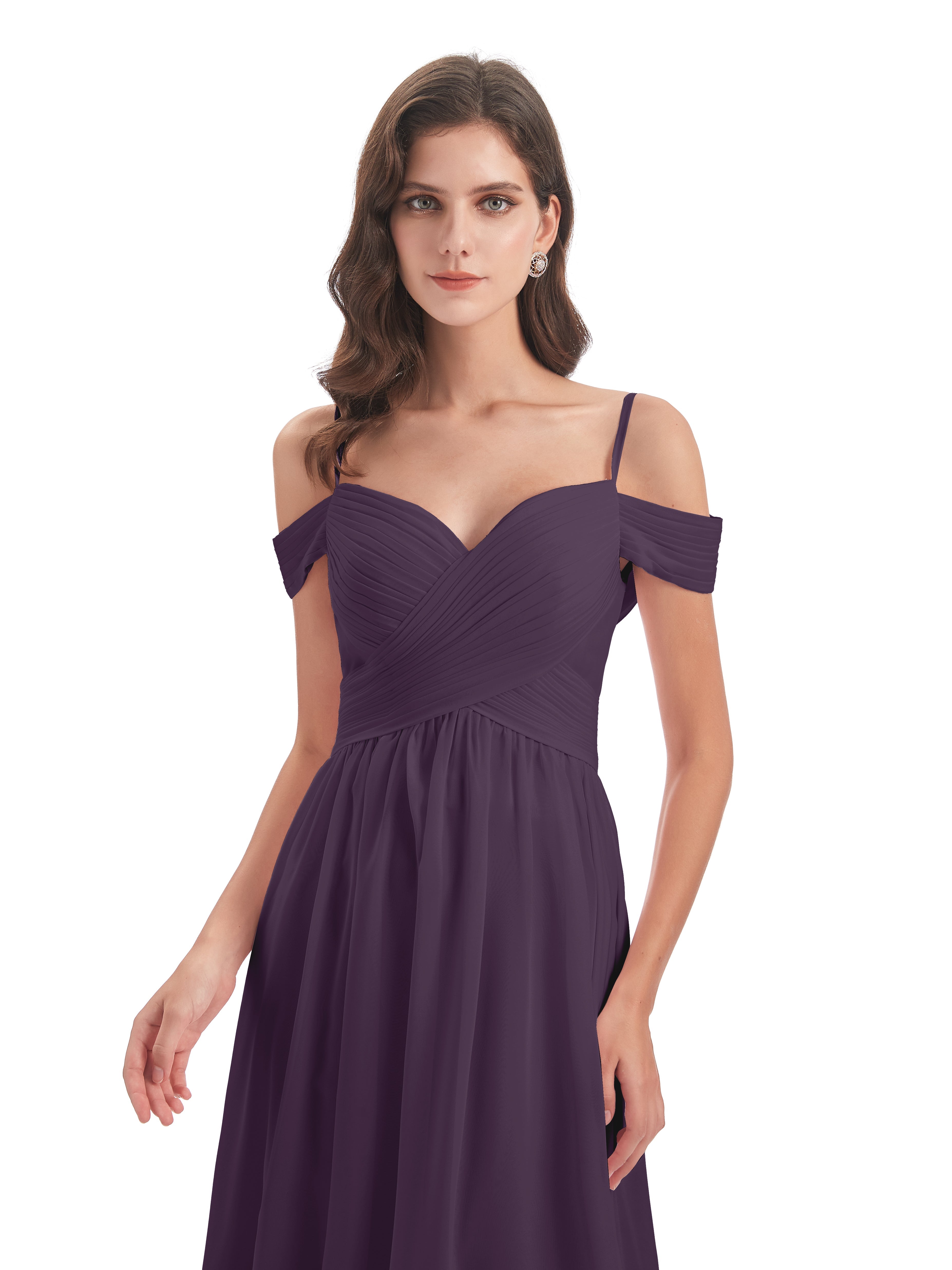 Robe Demoiselle D Honneur Plume Bretelles Spaghetti Trapèze Mousseline Robes Demoiselle D'Honneur