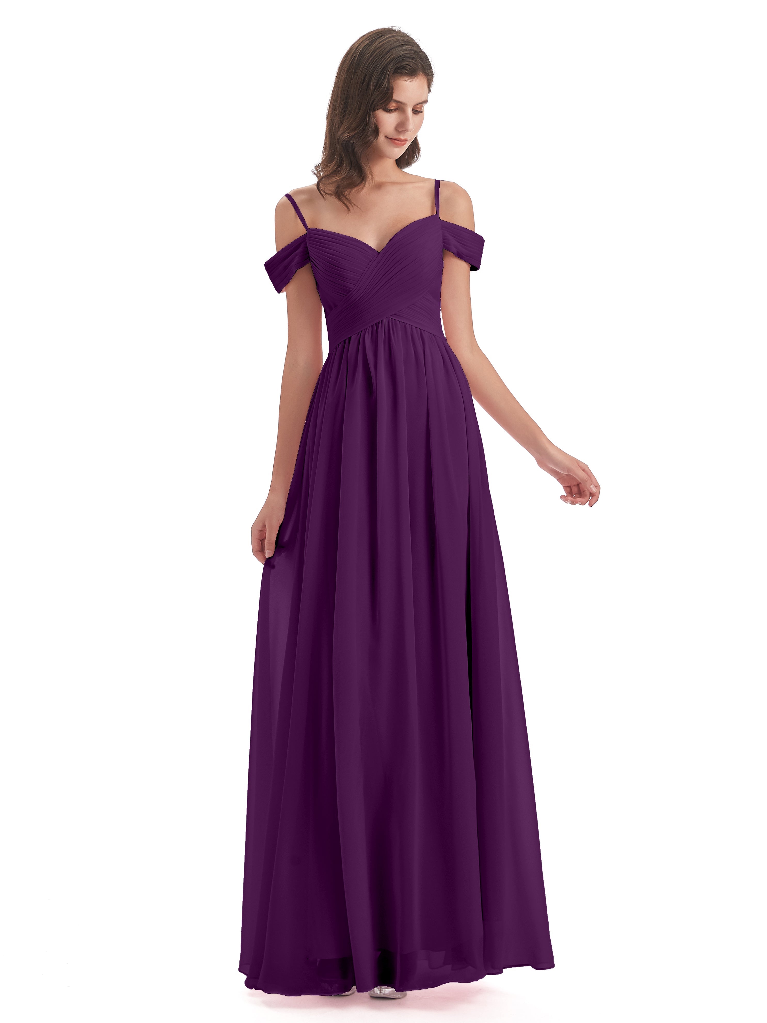 Robes De Demoiselle D'Honneur En Raisin Bretelles Spaghetti Trapèze Mousseline Robes Demoiselle D'Honneur