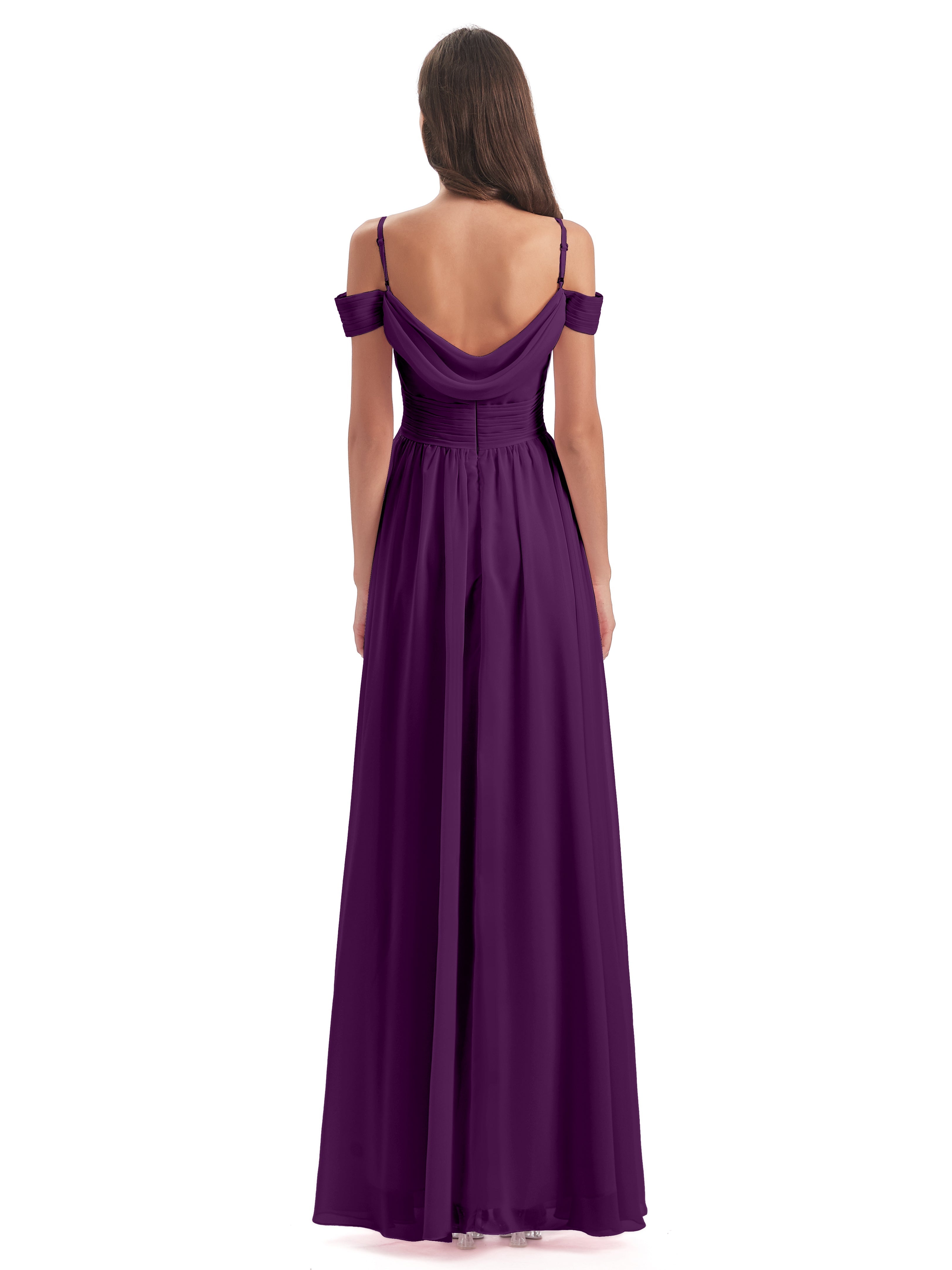 Robes De Demoiselle D'Honneur En Raisin Bretelles Spaghetti Trapèze Mousseline Robes Demoiselle D'Honneur
