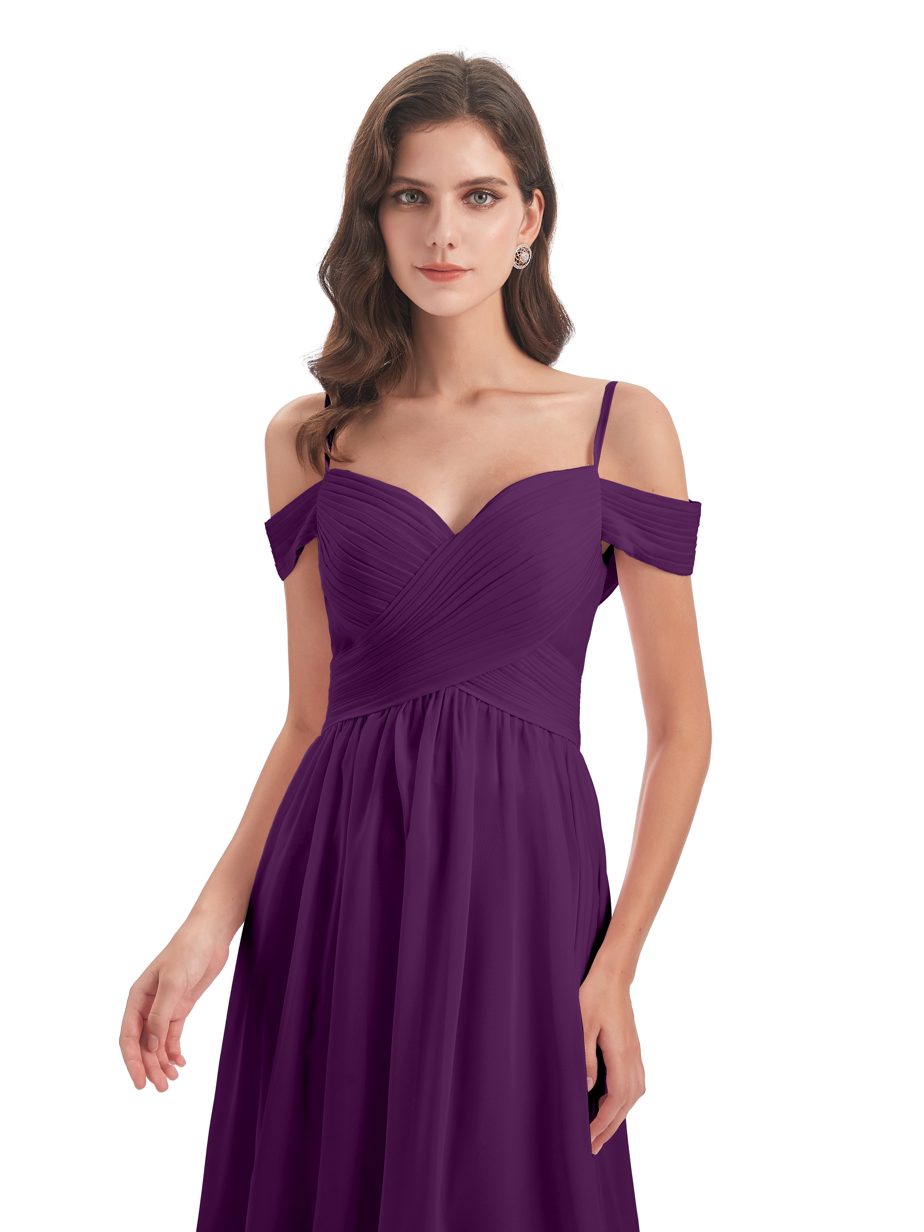 Robes De Demoiselle D'Honneur En Raisin Bretelles Spaghetti Trapèze Mousseline Robes Demoiselle D'Honneur