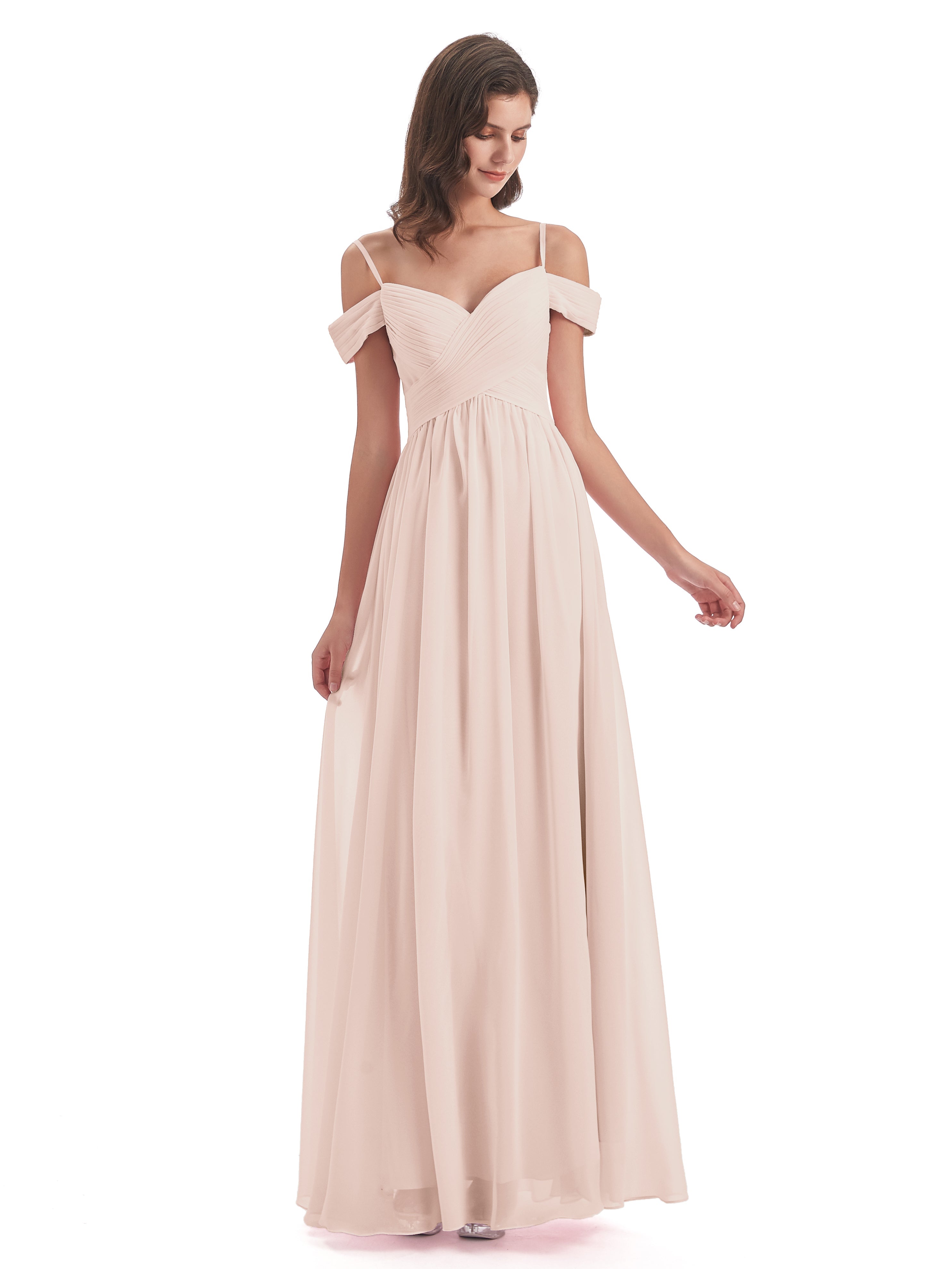 Robe Demoiselle D Honneur Rose Perle Bretelles Spaghetti Trapèze Mousseline Robes Demoiselle D'Honneur