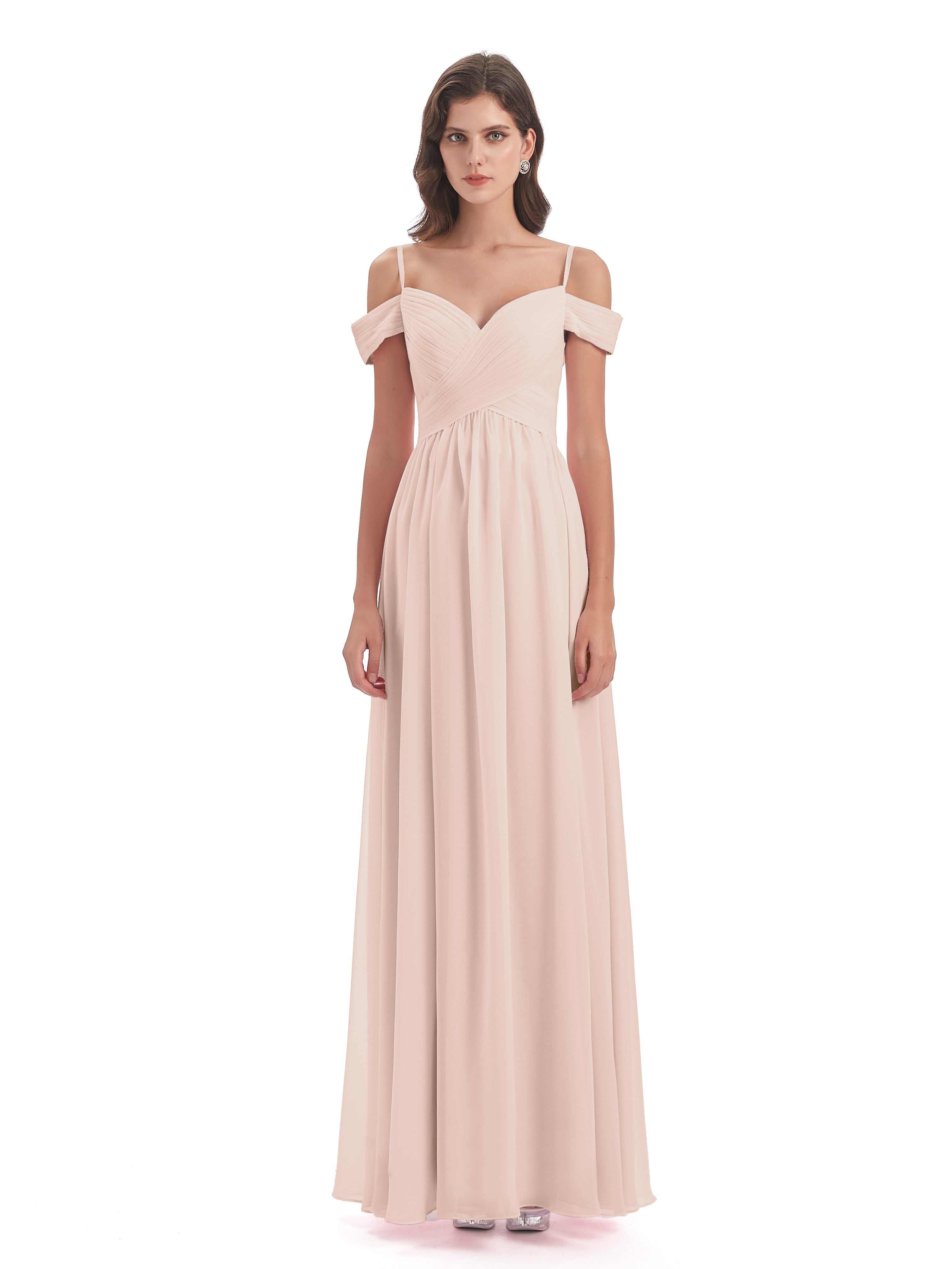 Robe Demoiselle D Honneur Rose Perle Bretelles Spaghetti Trapèze Mousseline Robes Demoiselle D'Honneur