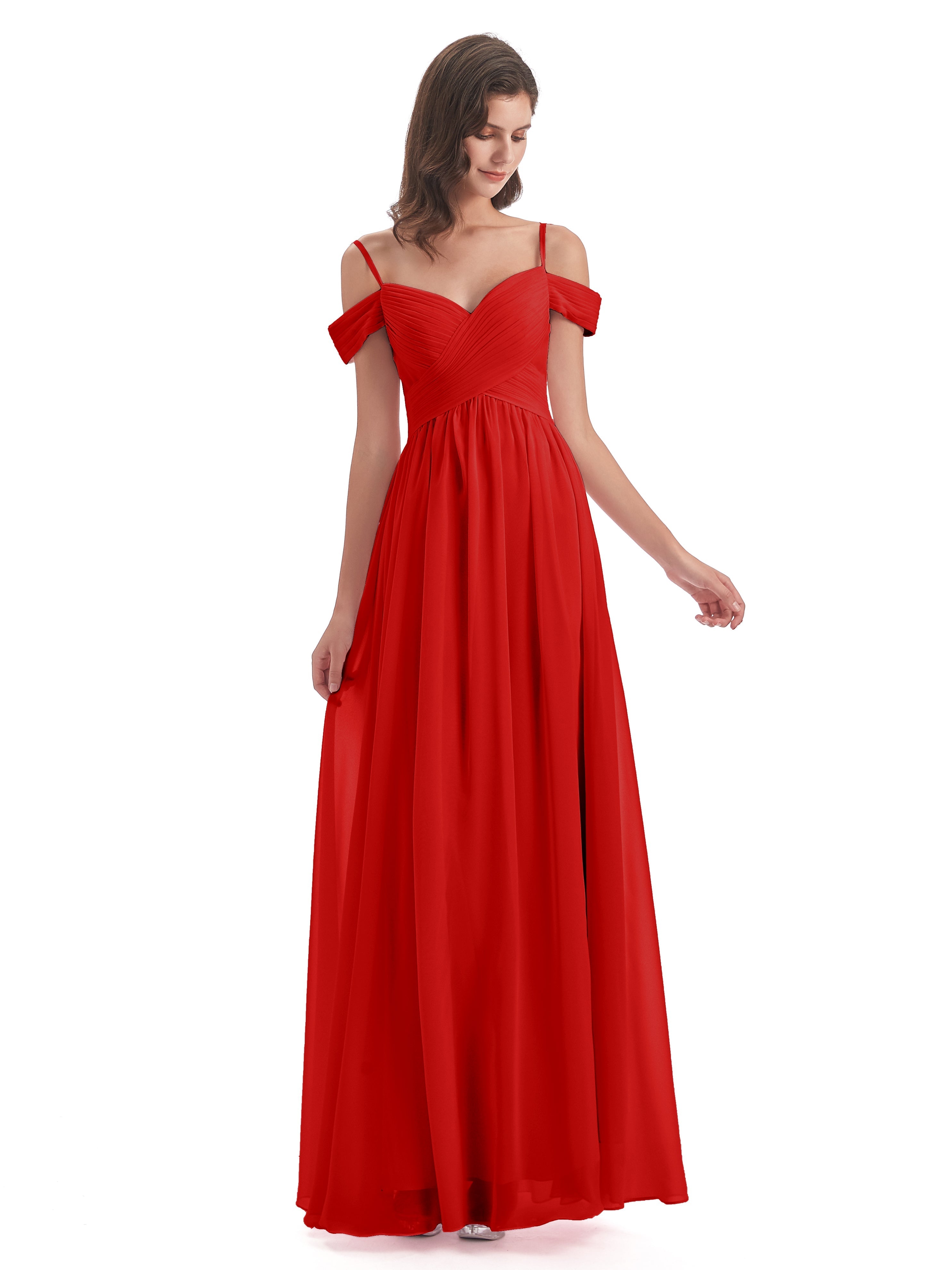 Robe Rouge De Demoiselle D Honneur Bretelles Spaghetti Trapèze Mousseline Robes Demoiselle D'Honneur
