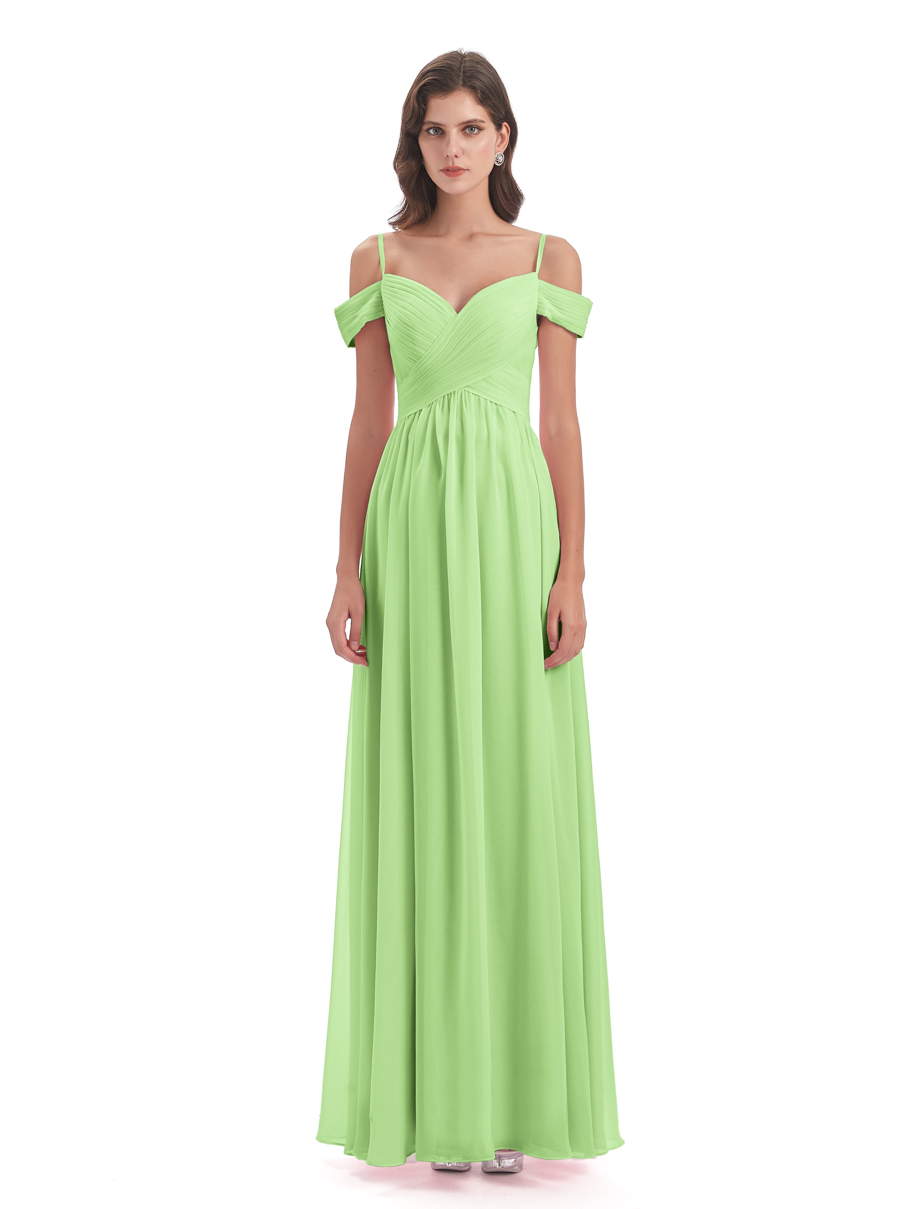 Demoiselle D Honneur Vert Sauge Bretelles Spaghetti Trapèze Mousseline Robes Demoiselle D'Honneur