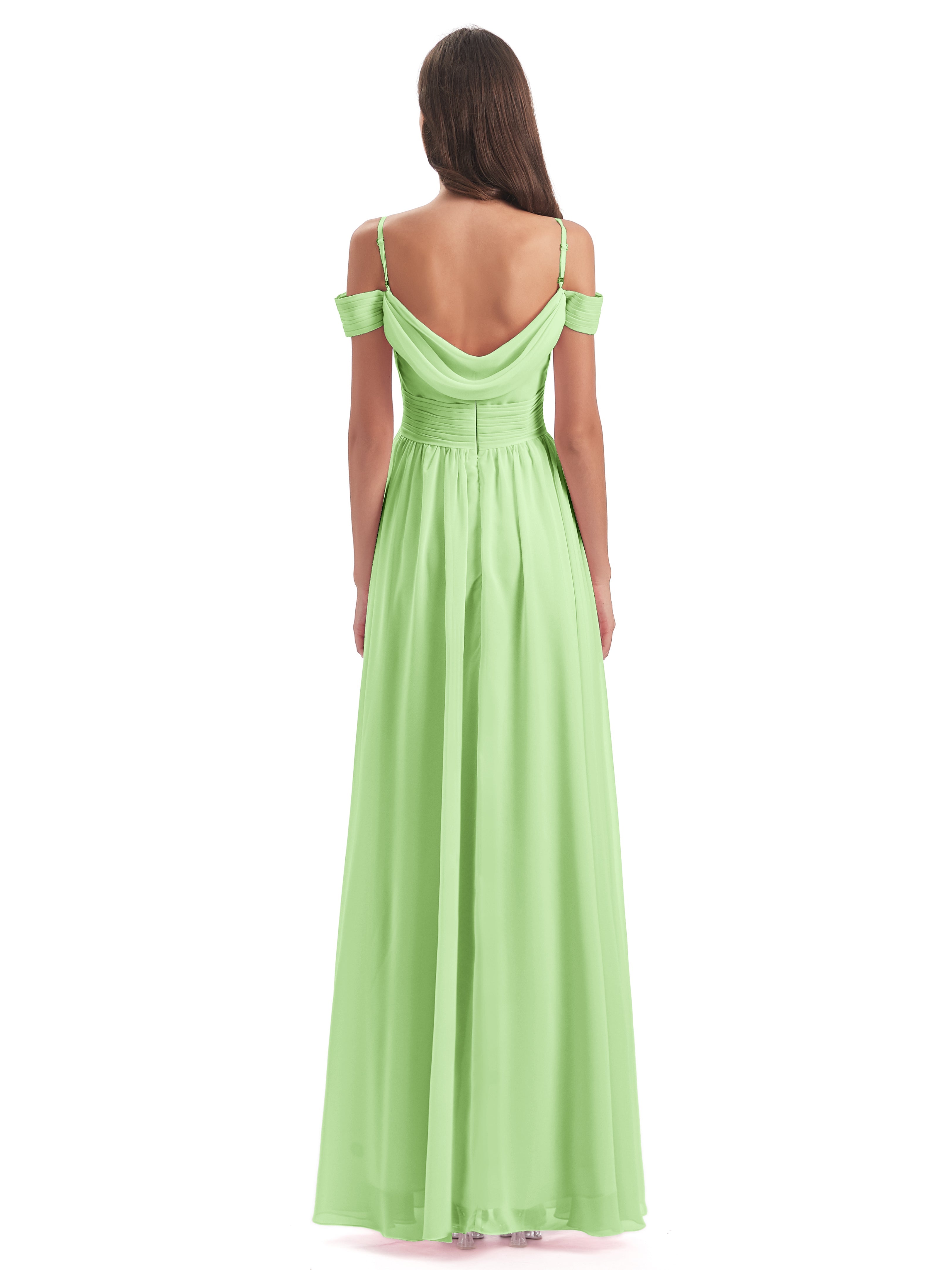 Demoiselle D Honneur Vert Sauge Bretelles Spaghetti Trapèze Mousseline Robes Demoiselle D'Honneur