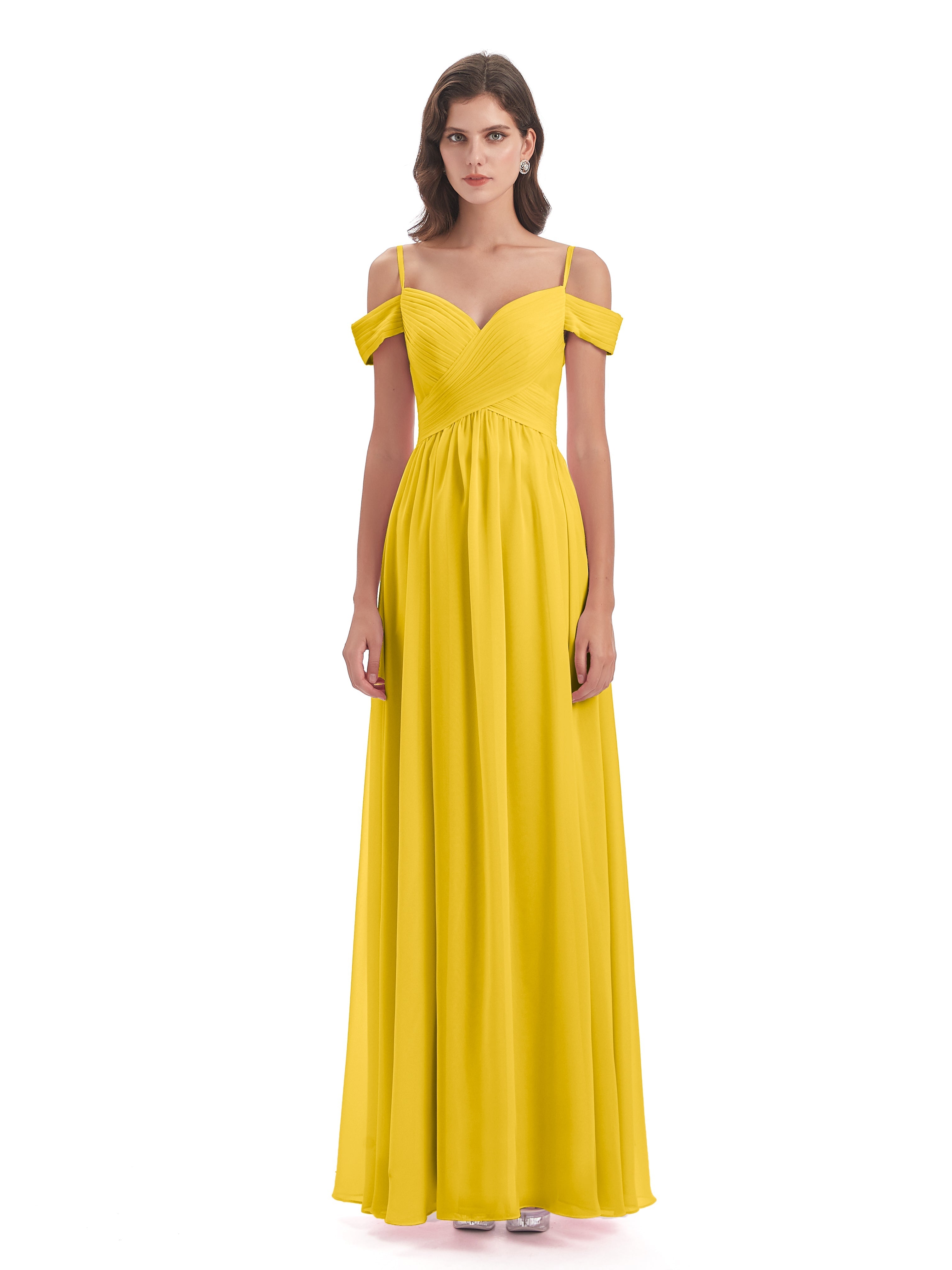 Robe De Demoiselle D'Honneur Souci Bretelles Spaghetti Trapèze Mousseline Robes Demoiselle D'Honneur
