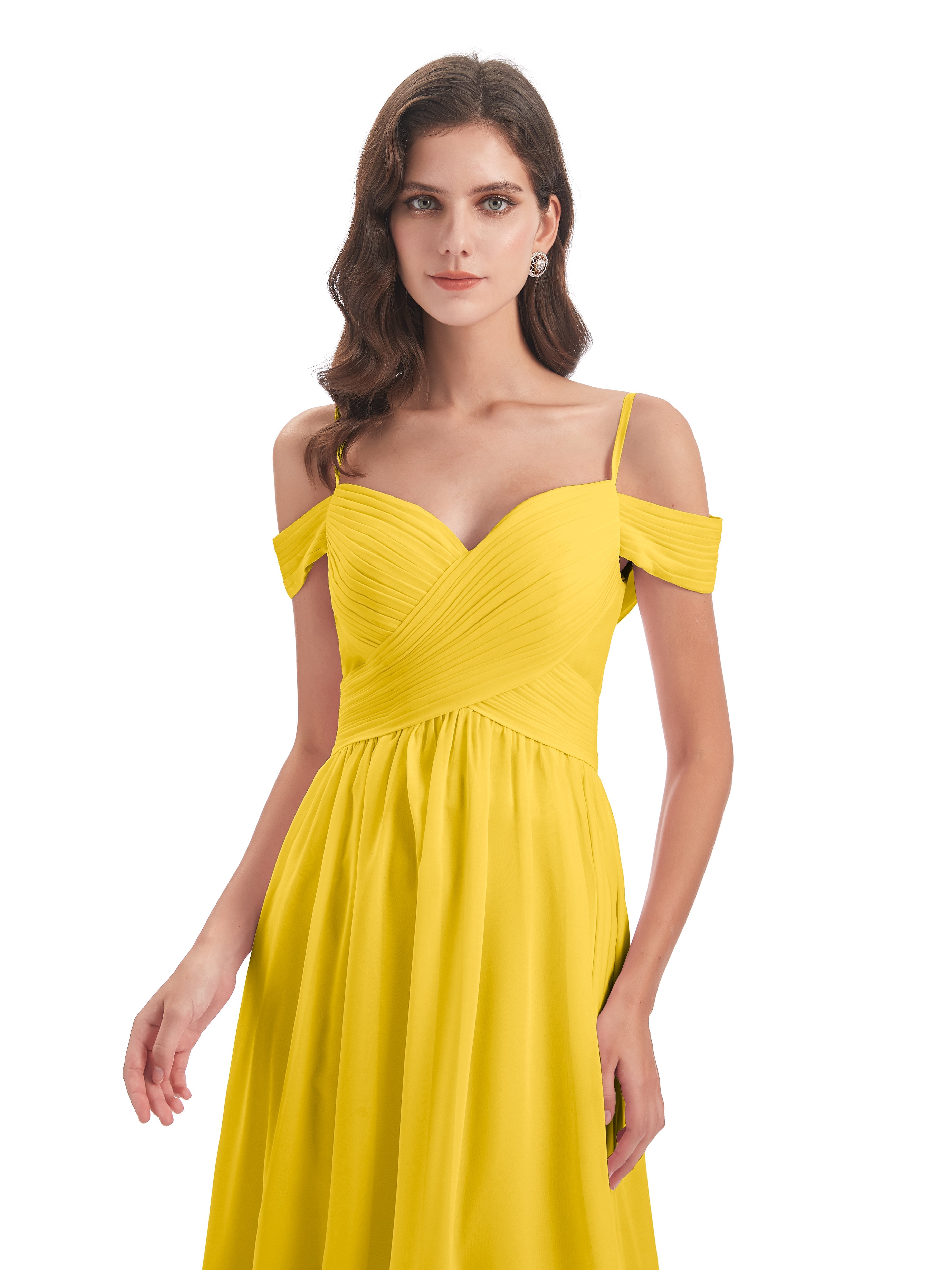 Robe De Demoiselle D'Honneur Souci Bretelles Spaghetti Trapèze Mousseline Robes Demoiselle D'Honneur
