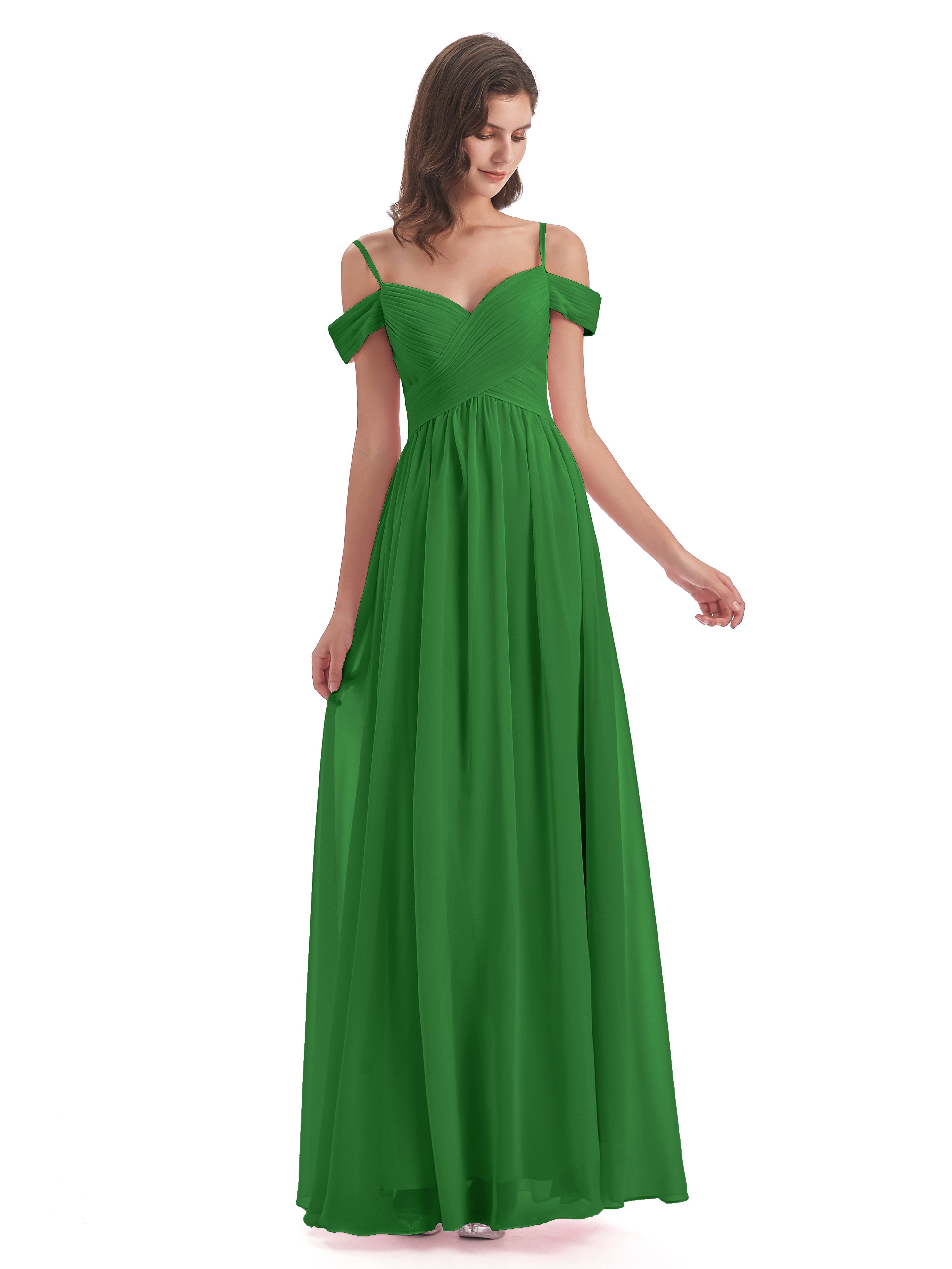 Robe Demoiselle Dhonneur Vert Bretelles Spaghetti Trapèze Mousseline Robes Demoiselle D'Honneur