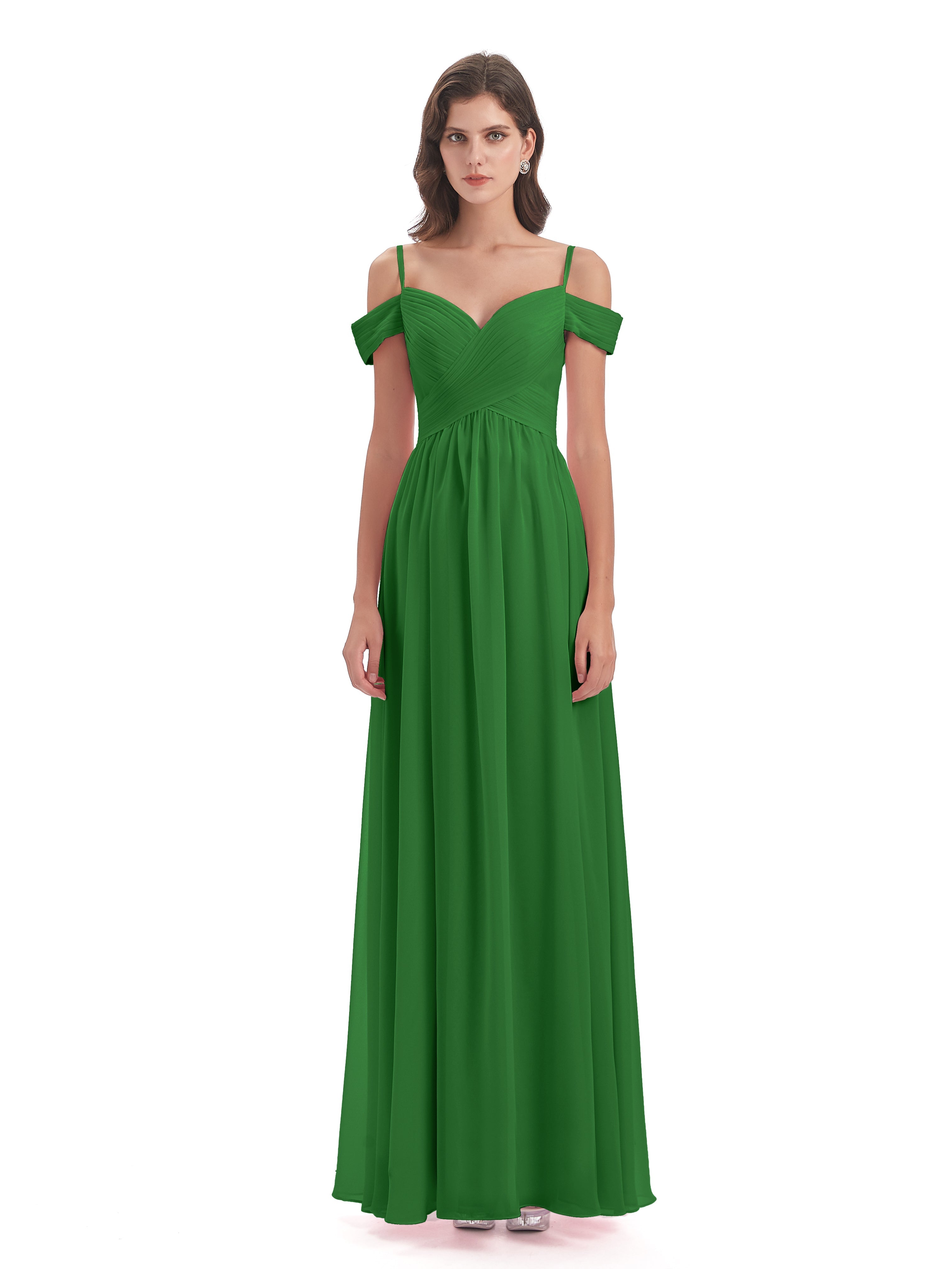 Robe Demoiselle Dhonneur Vert Bretelles Spaghetti Trapèze Mousseline Robes Demoiselle D'Honneur