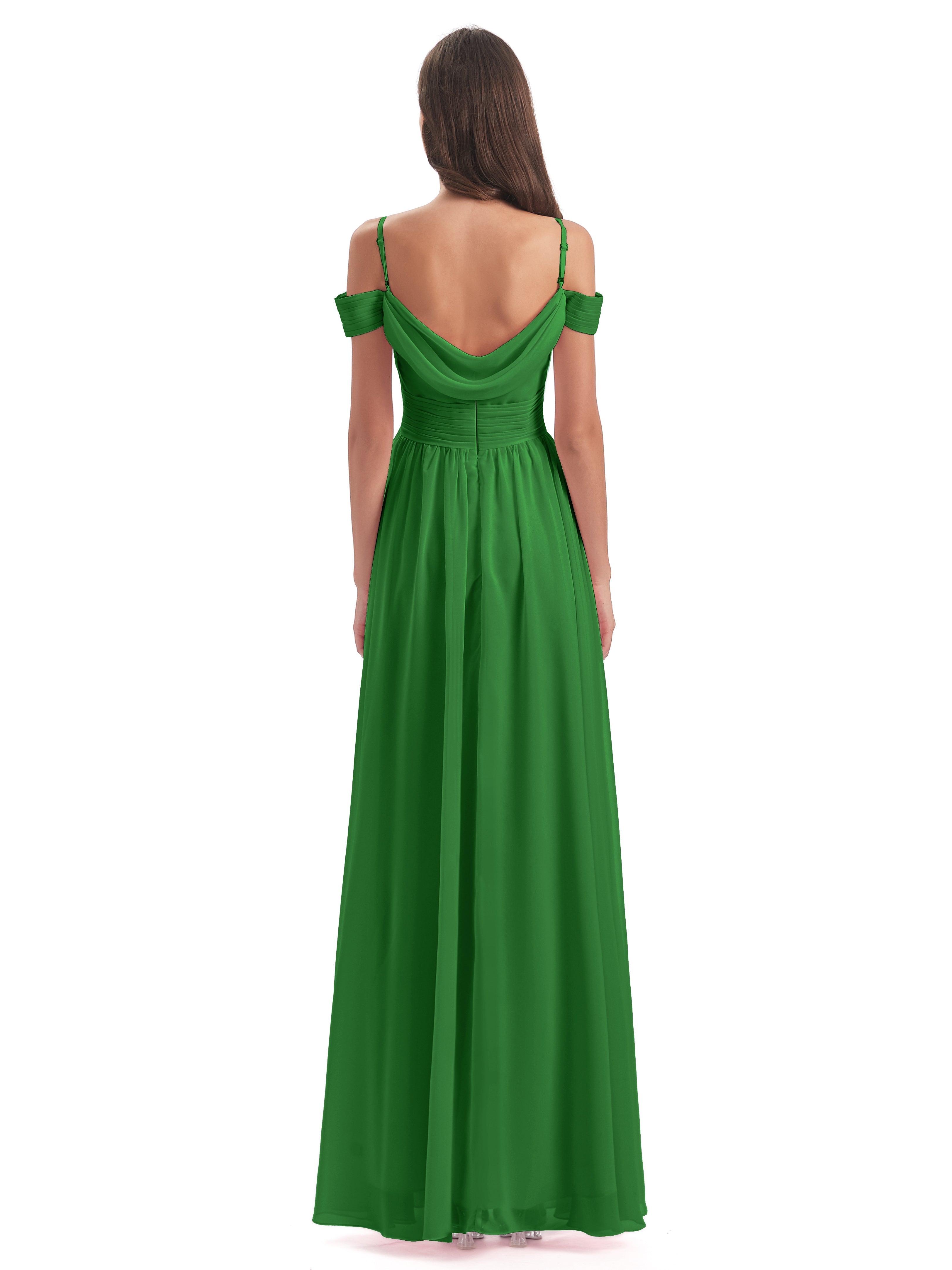 Robe Demoiselle Dhonneur Vert Bretelles Spaghetti Trapèze Mousseline Robes Demoiselle D'Honneur