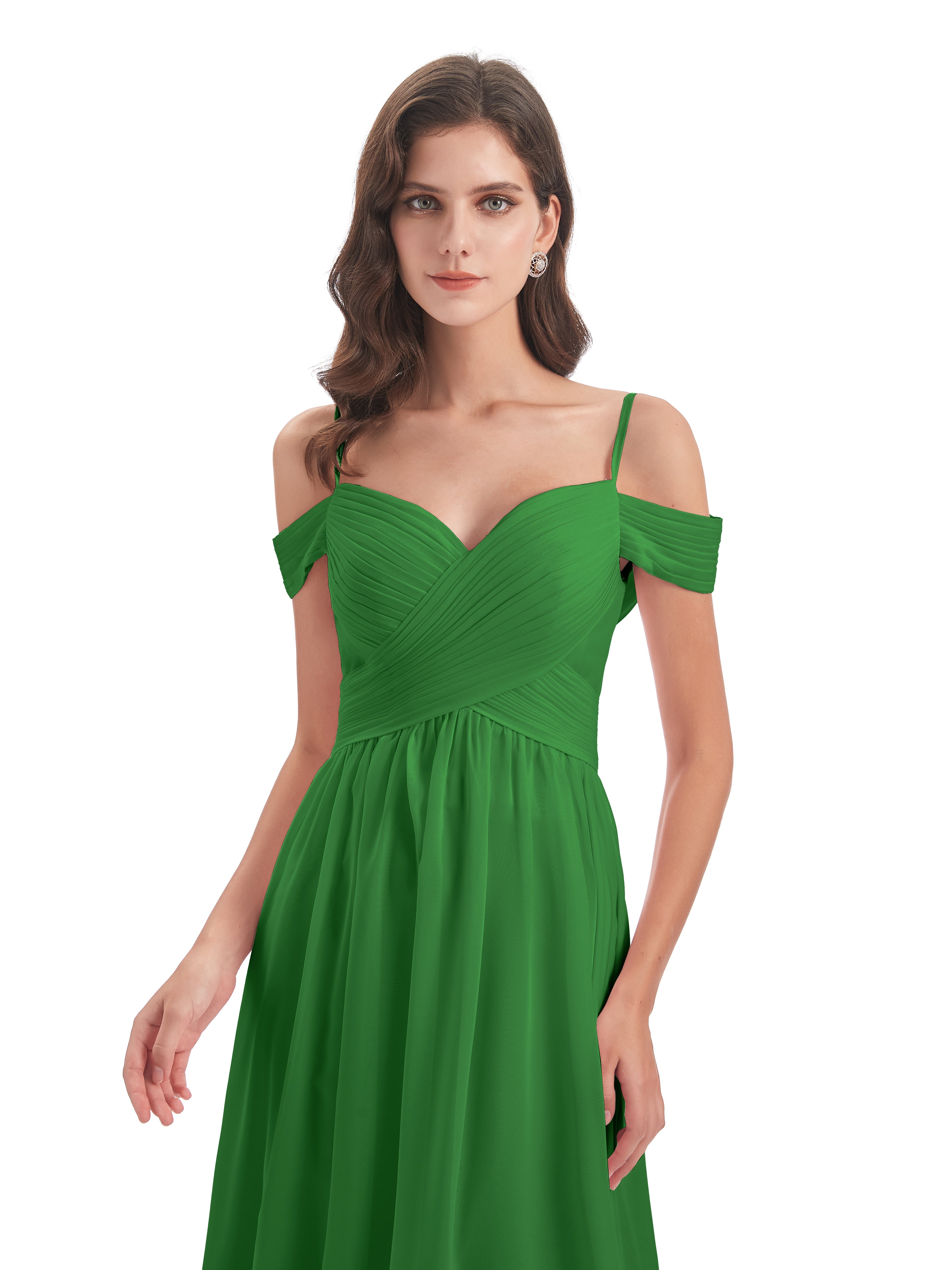 Robe Demoiselle Dhonneur Vert Bretelles Spaghetti Trapèze Mousseline Robes Demoiselle D'Honneur