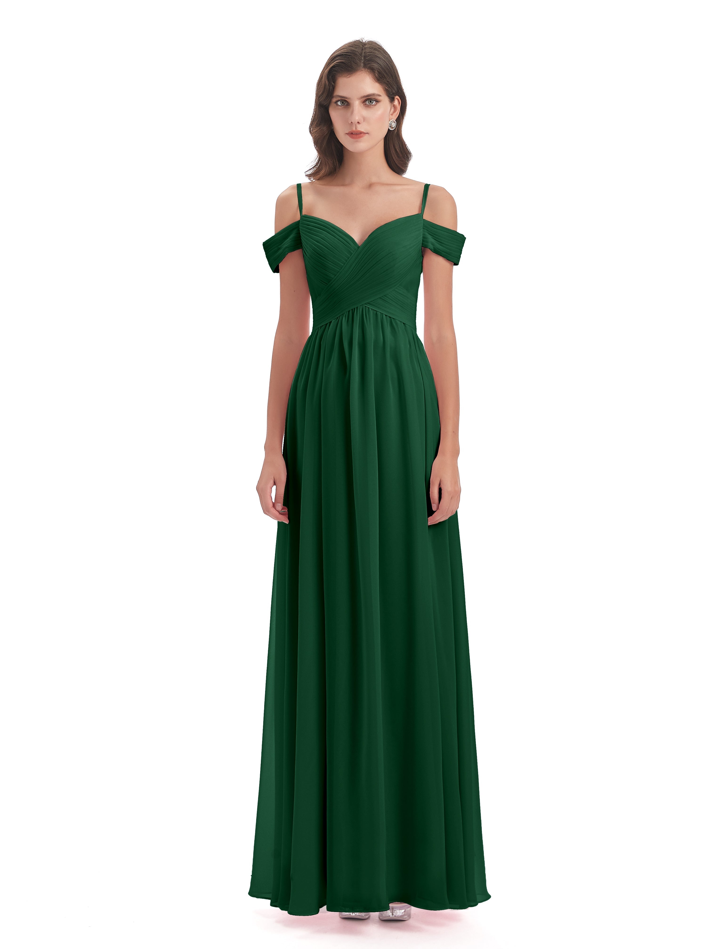 Robe Demoiselle D Honneur Vert Foncé Bretelles Spaghetti Trapèze Mousseline Robes Demoiselle D'Honneur